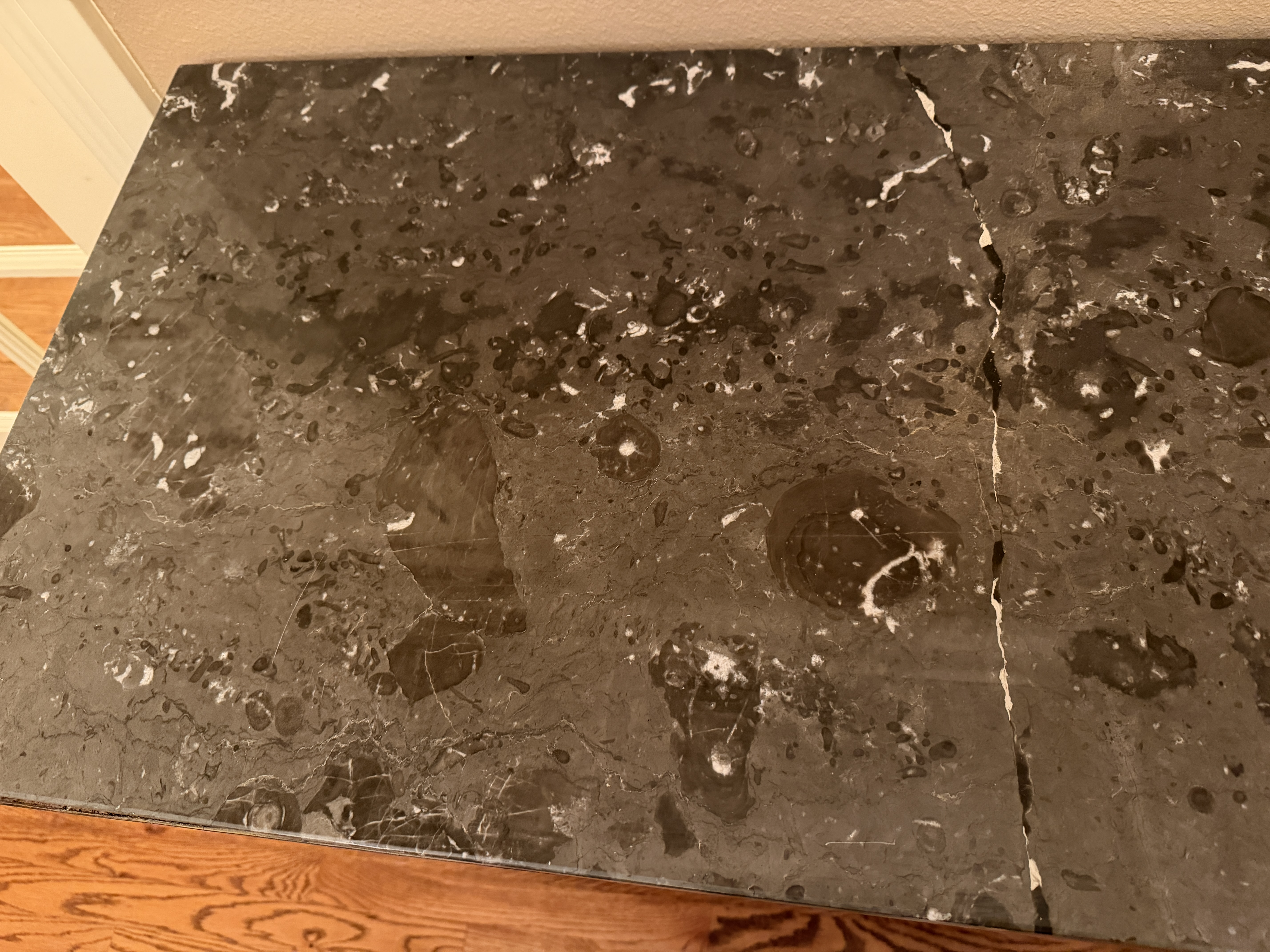 Console Large French Empire (C1800-1830) Grey Marble Top With Light Veining - Magohany Veneer Wood Gilt Bronze