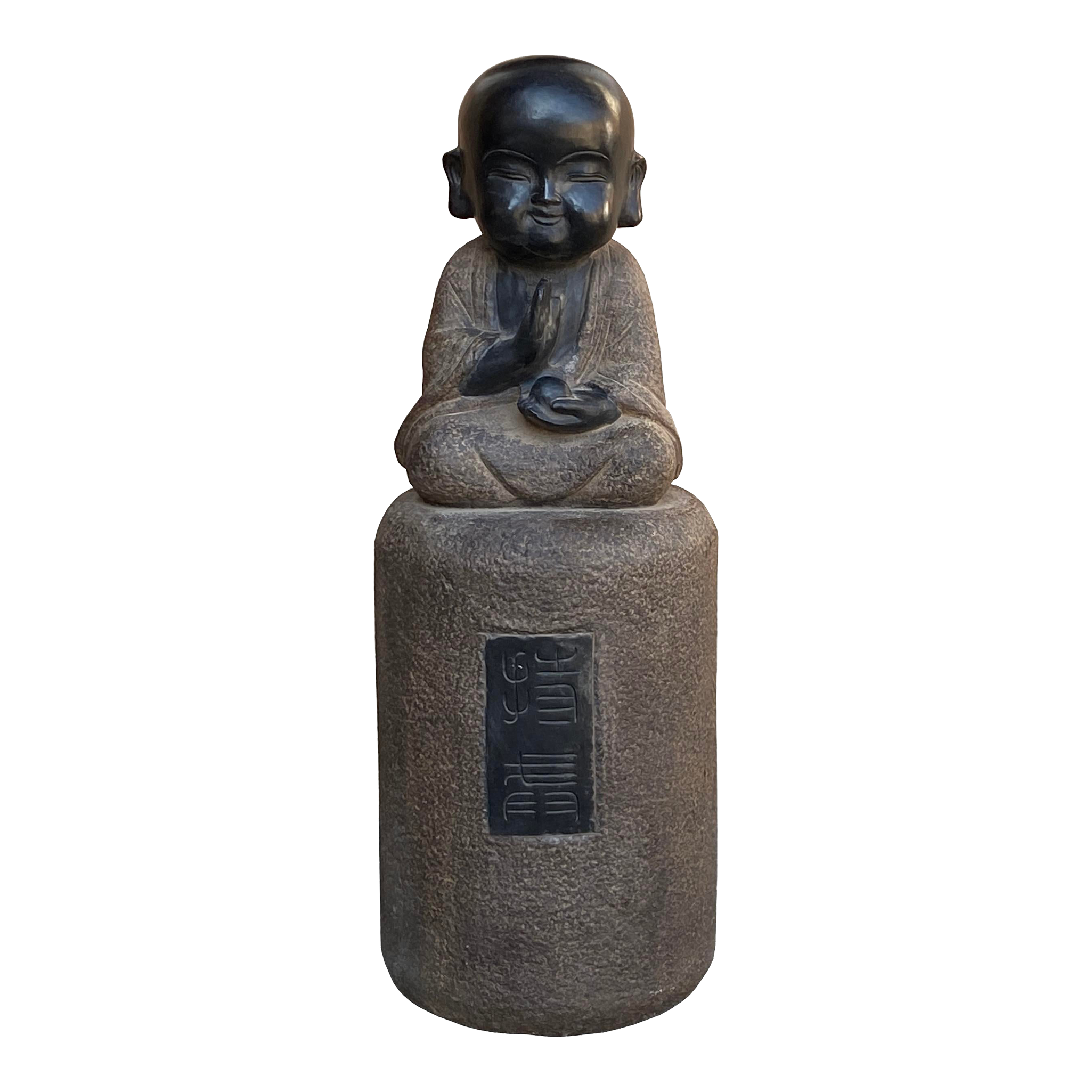 Chinese Oriental Stone Sitting Zen Pole Stand Lohon Monk Figure Chairish