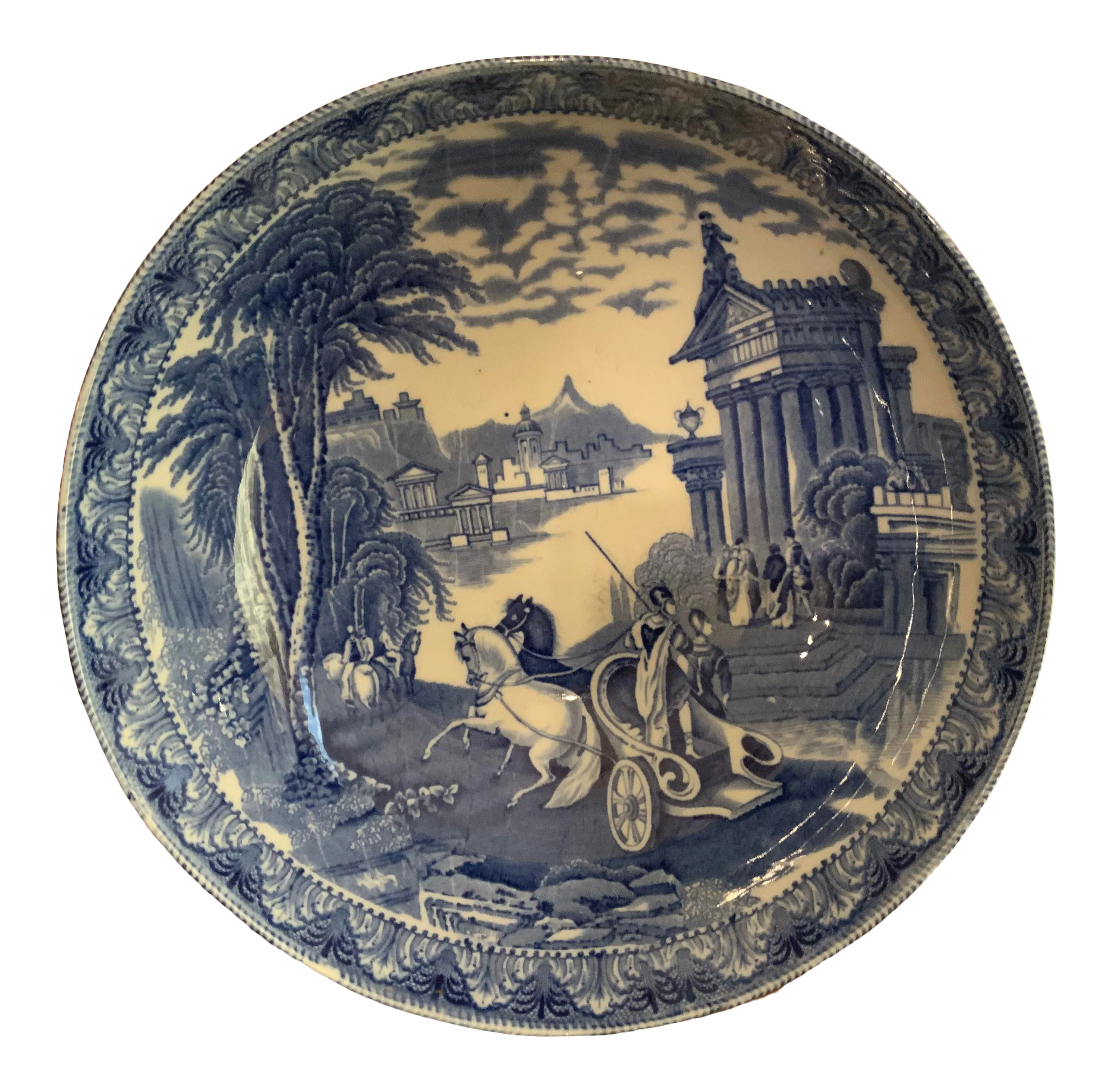 C. 1900 Antique English Clauldon Blue and White Serving Bowl