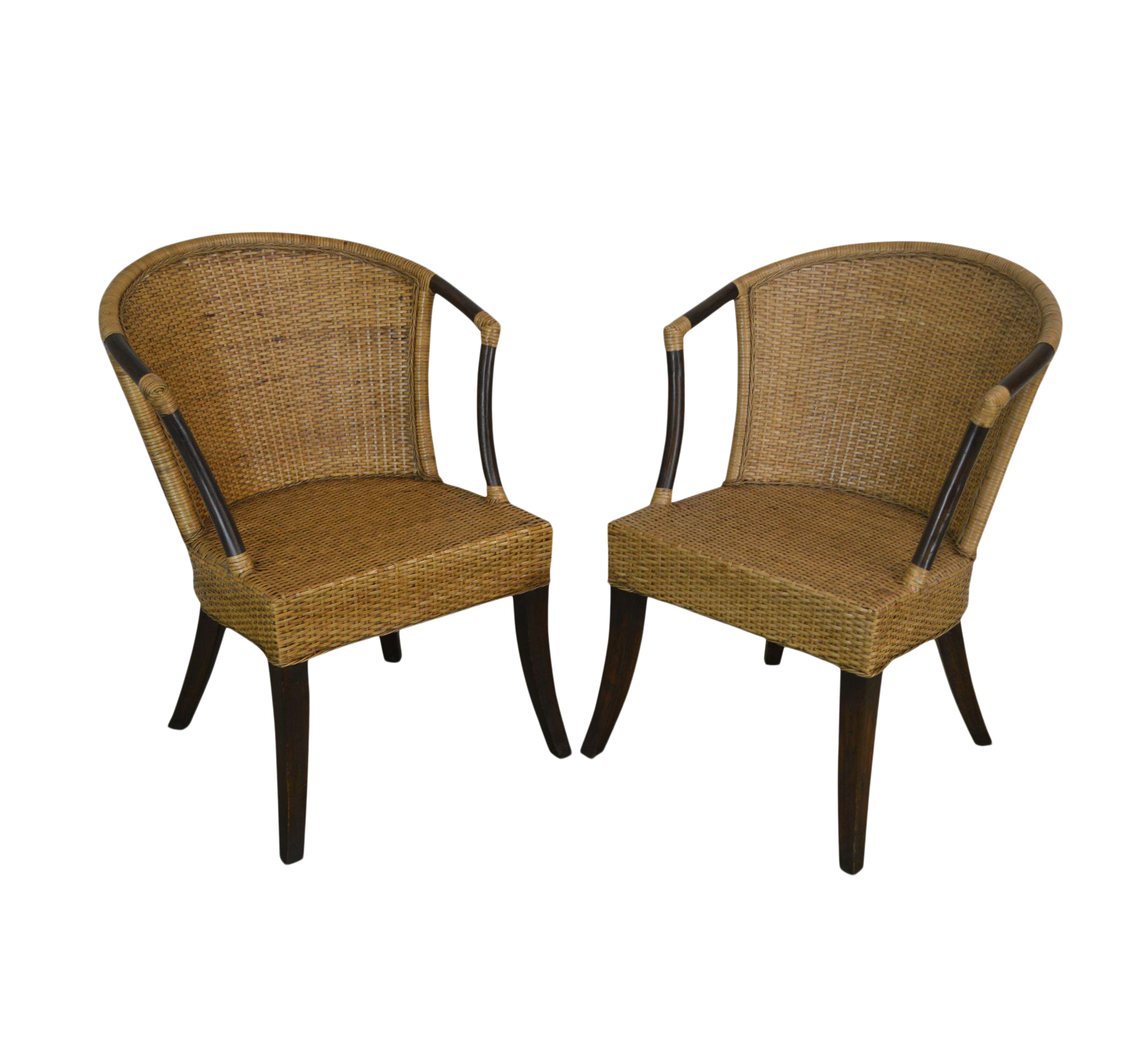 Rattan And Woven Wicker Armchairs By Pier One A Pair Chairish Rattan And Woven Wicker Armchairs By Pier One A Pair Chairish