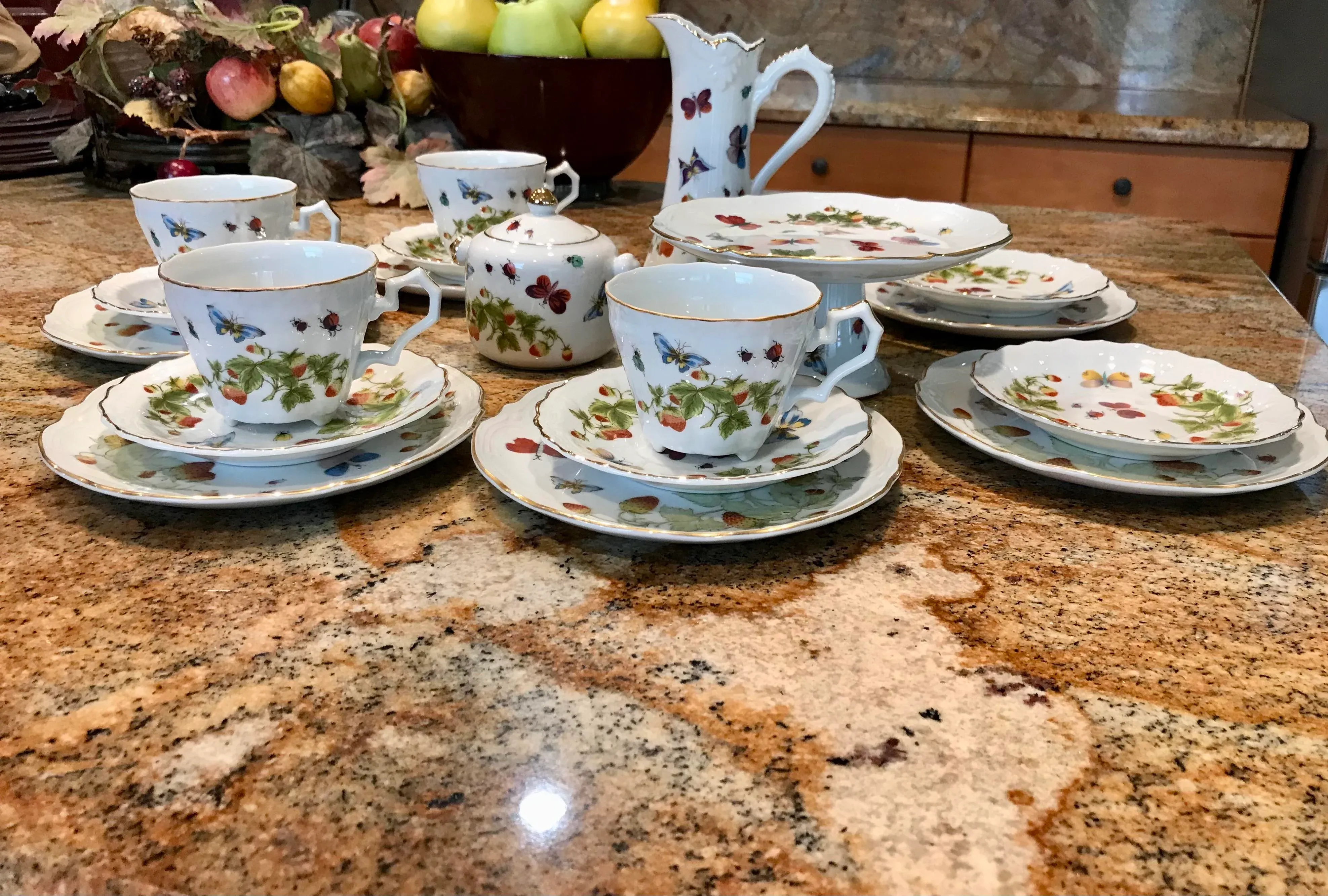 1960s Royal Crown Spring Time Tea Set for Six Hand Painted