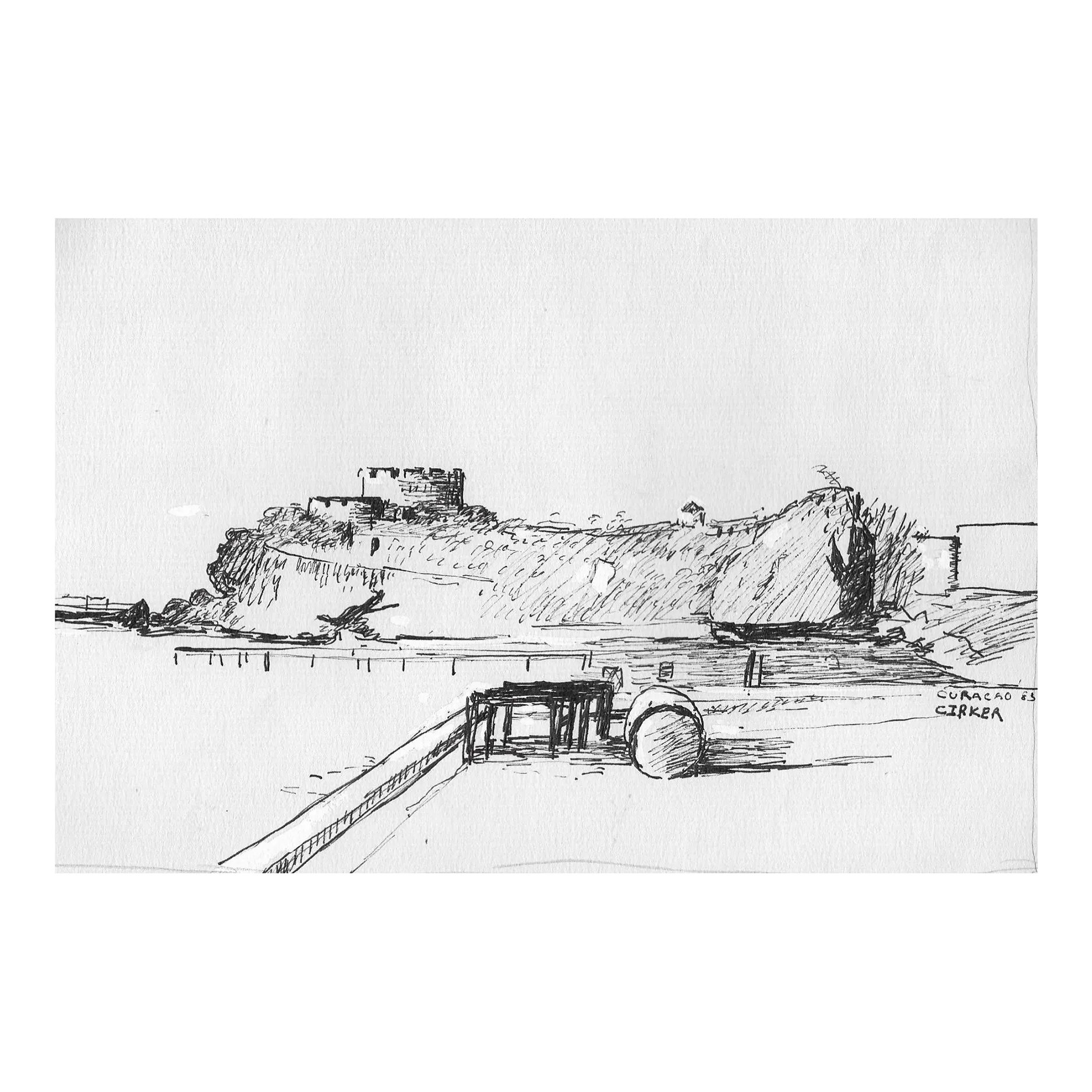 1983 Curacao Fort Beekenburg Drawing by Hayward Cirker
