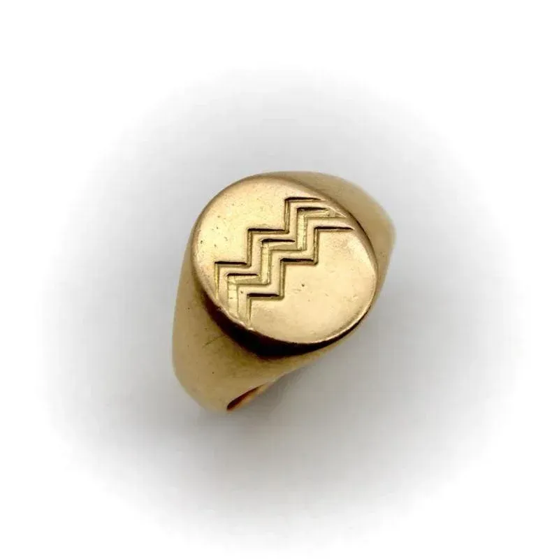 Circa 1950's 18K Gold Jean Després Aquarius Zodiac Signet