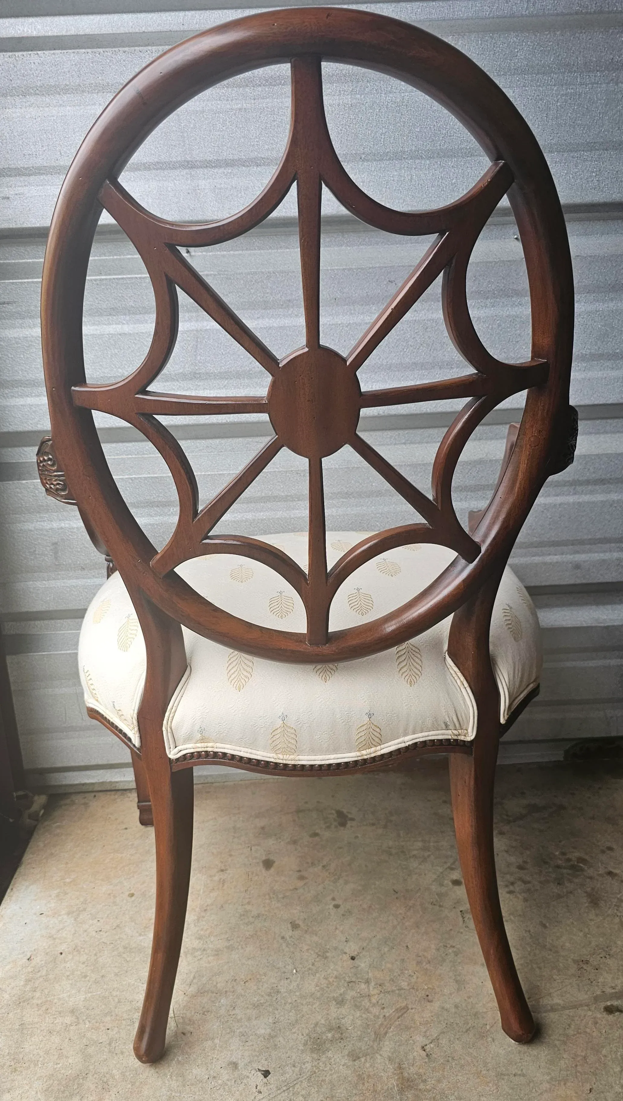 Late 20th Century Carved Mahogany Spider Back and Upholstered Seat Armchair