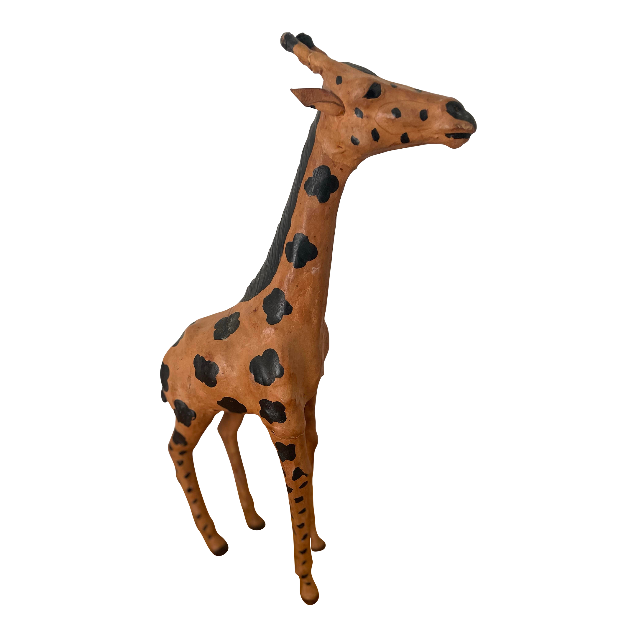 Vintage African Hand Painted Leather Giraffe Statue | Chairish