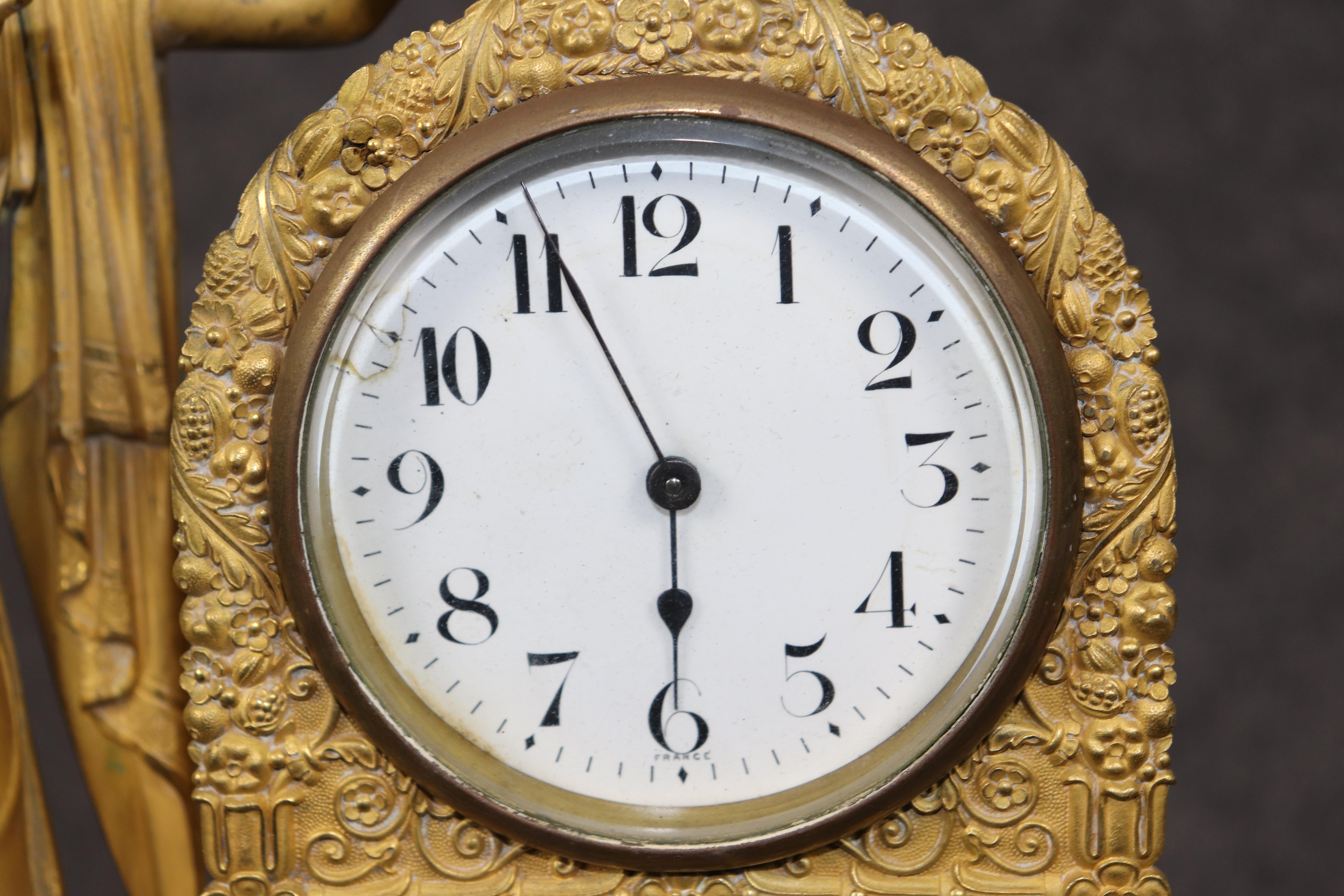 Fine French Empire Style Figural Maiden Solid Bronze Mantel Clock