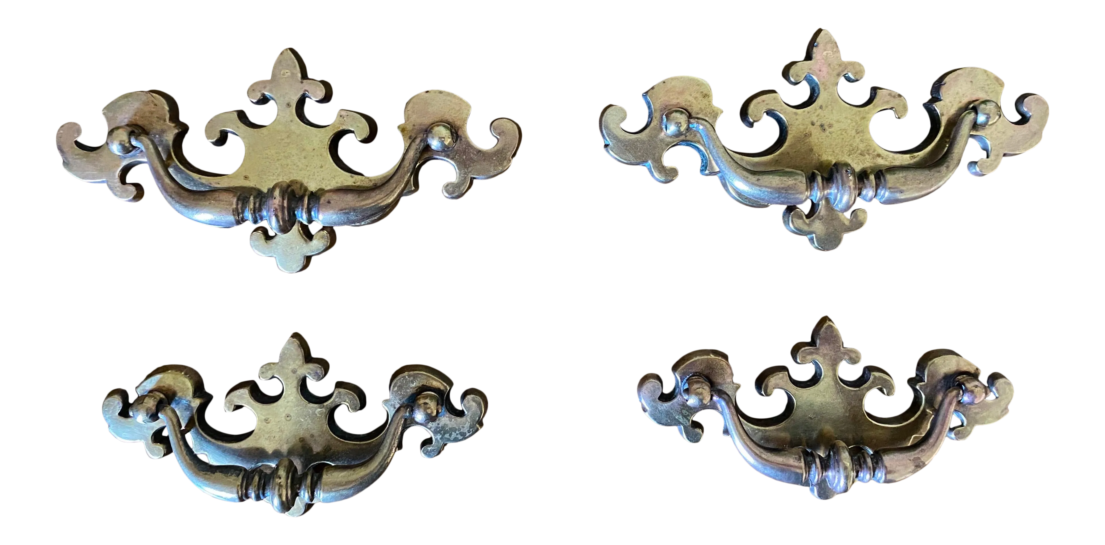 Vintage 1950s Chippendale Brass Drawer Pulls Handles - Set of 4
