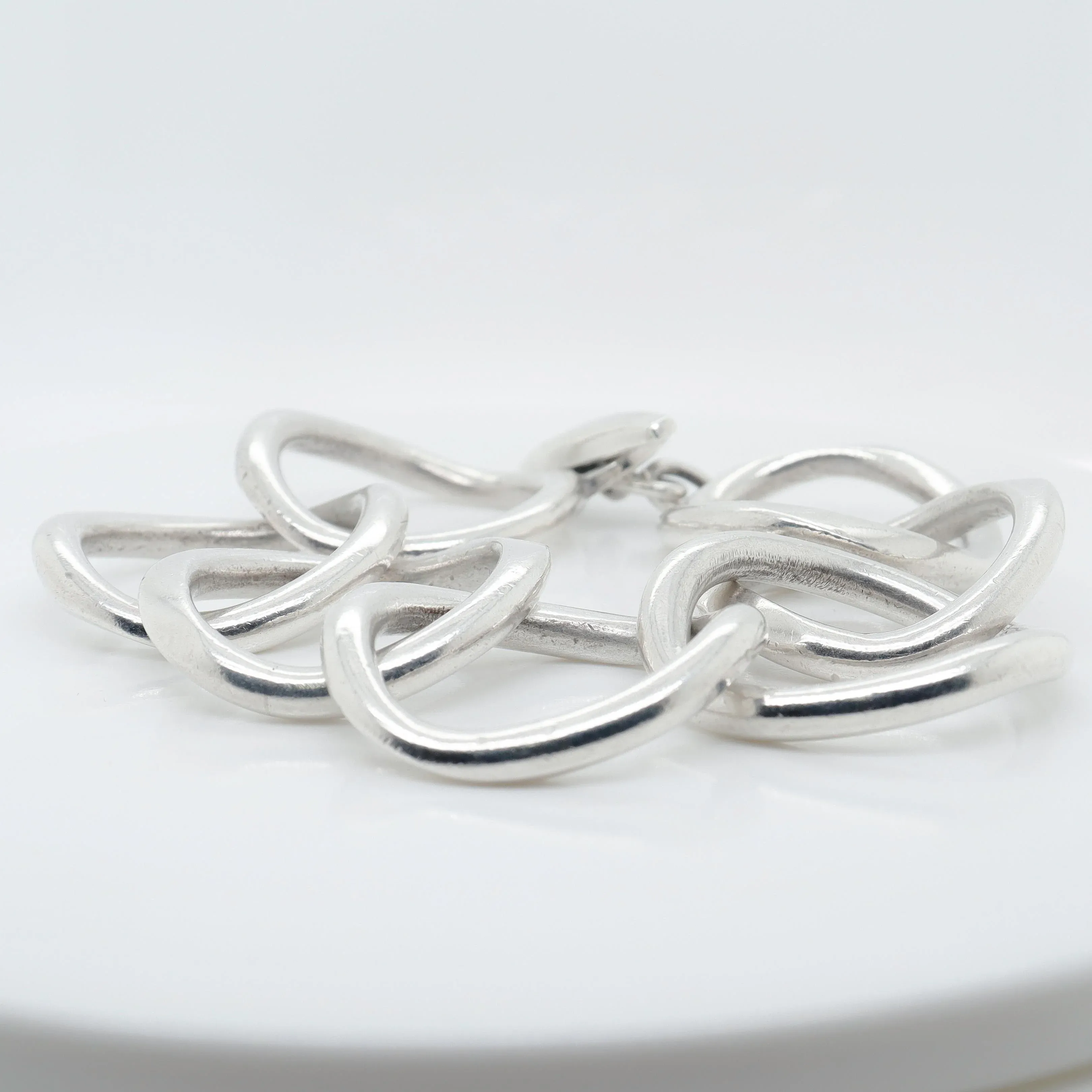 Vintage Signed Handmade Danish Modern Sterling Silver Large Link Bracelet by Randers