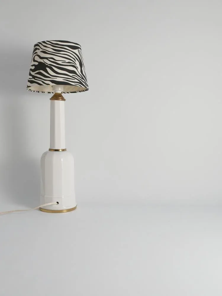 White Opaline Glass and Brass Heiberg Table Lamp, Denmark, Mid-19th Century