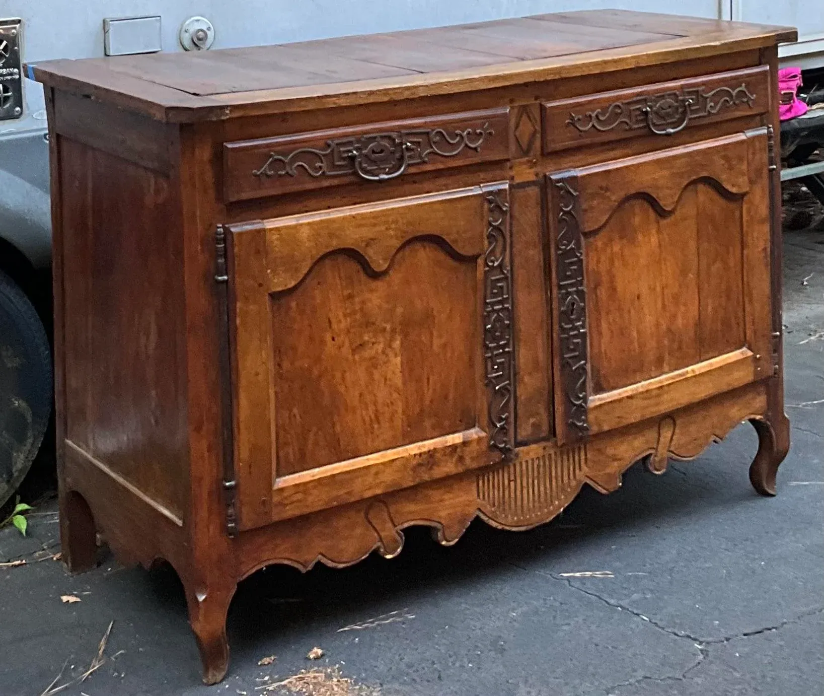 18th Century French Hand Carved Fruitwood & Iron Cabinet or Sideboard