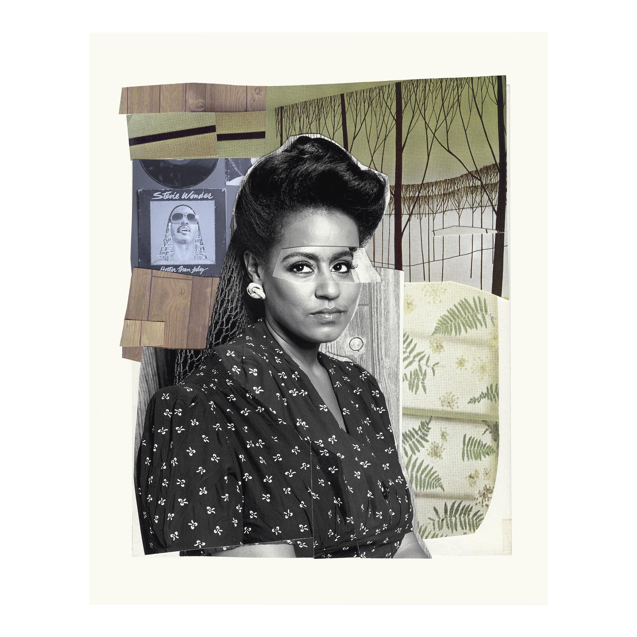 Art Print “Clarivel With Black Blouse With White Ribbon” by Mickalene Thomas 2016