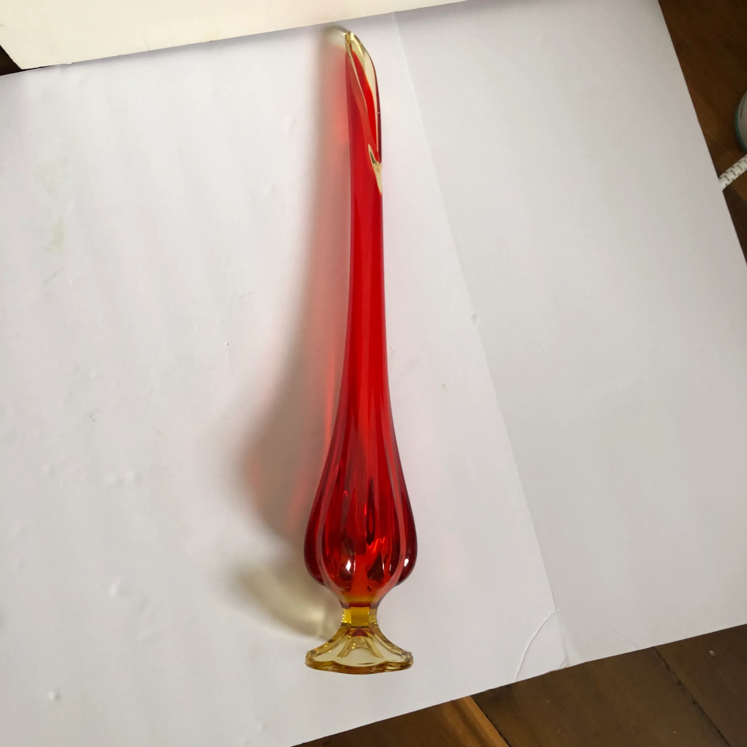 Late 20th Century Amberina Red & Yellow Art Glass Pedestal Vase