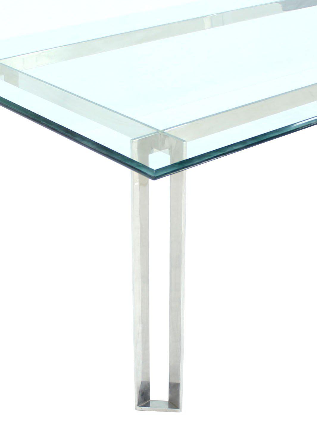 Mid-Century Modern Polished Stainless Steel and Thick Glass