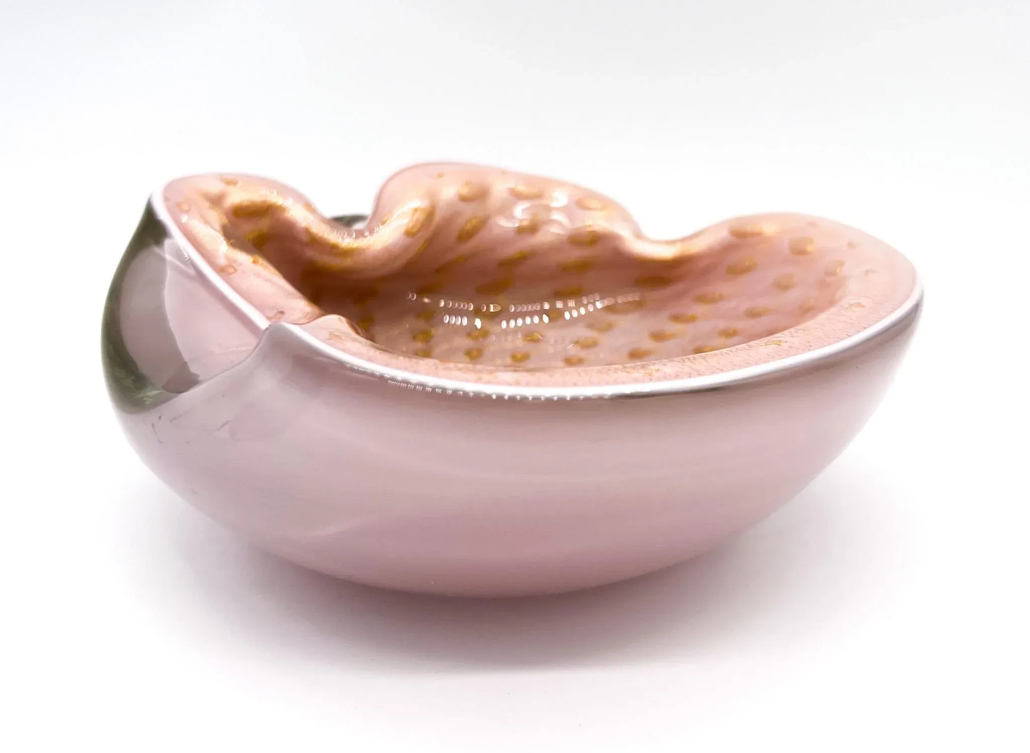 Mid Century Alfredo Barbini Italian Blush Pink and Gold Murano