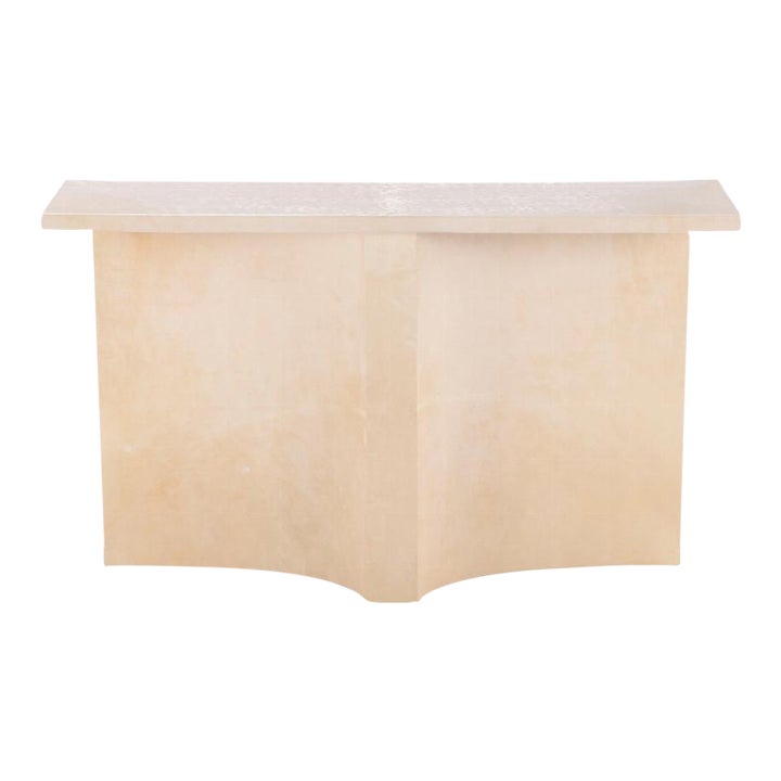 Parchment Covered Console Table Having a Double Concave Design Base ...