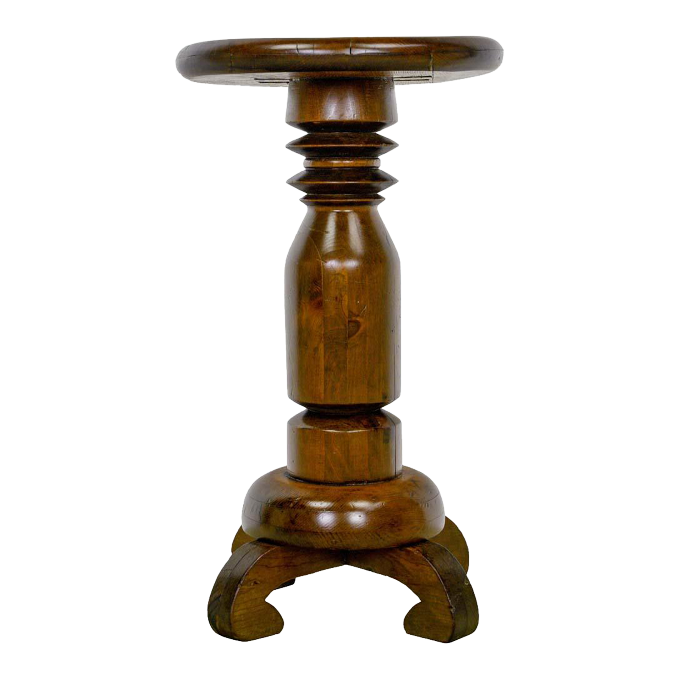 Mid 20th Century Traditional Round Dark Wood Pine Pedestal Stool Chairish