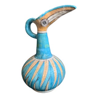 1950s Guido Gambone for Vietri Italian Pottery Toucan Pitcher Vase