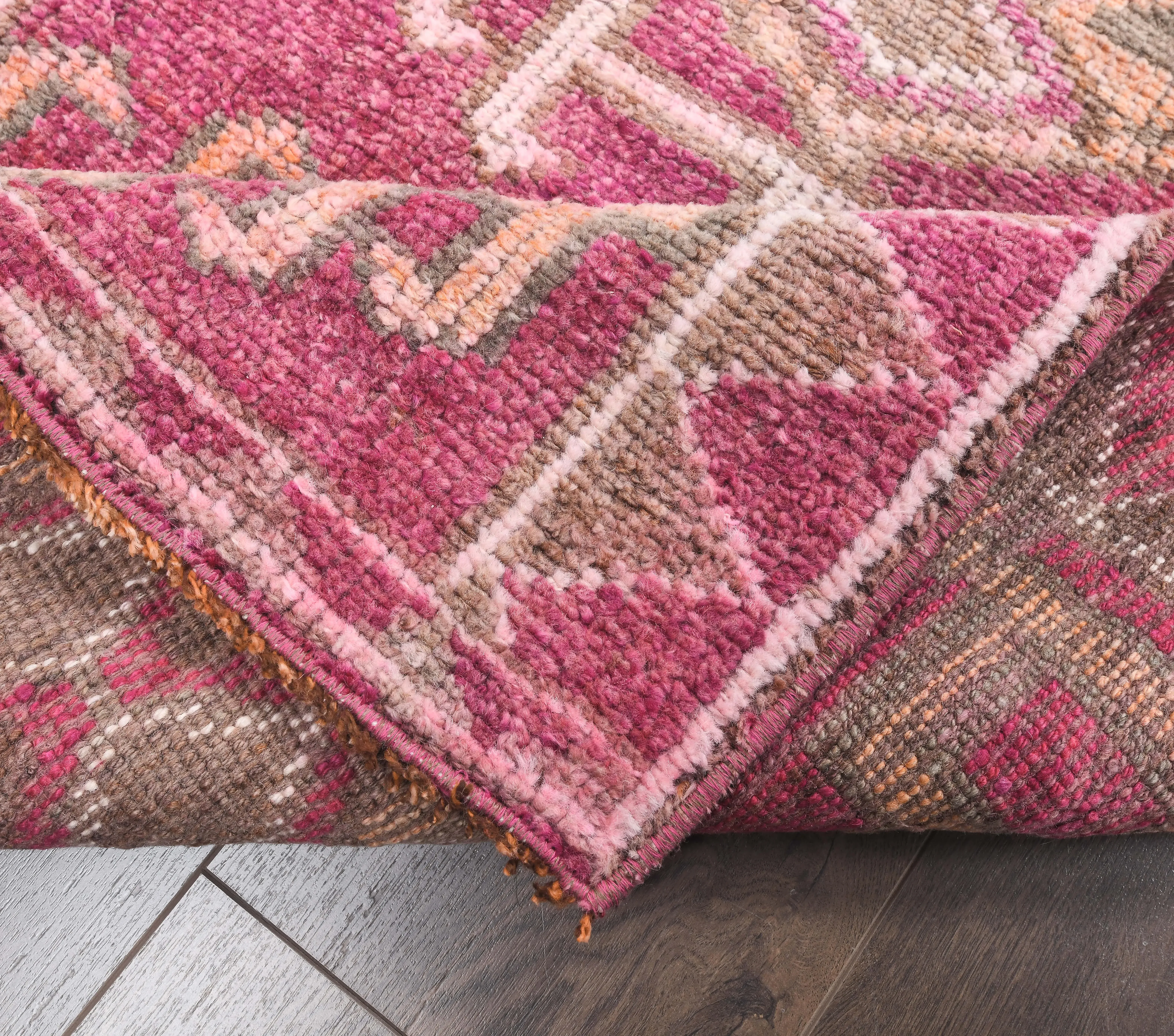 Vintage Pink Geometric Turkish Hand-Knotted Runner