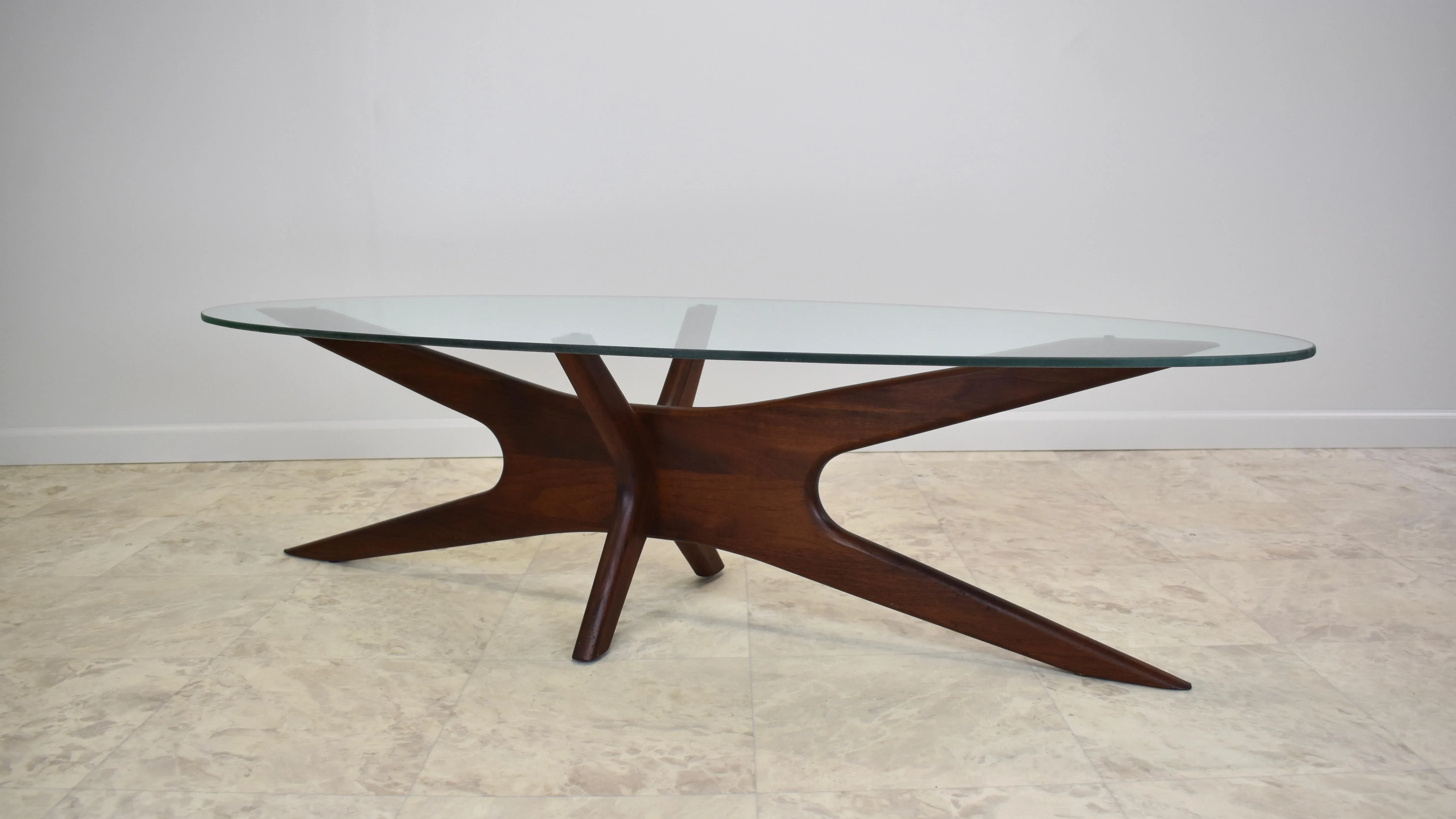 1960s Adrian Pearsall Mid Century “Jax” Walnut + Glass Coffee