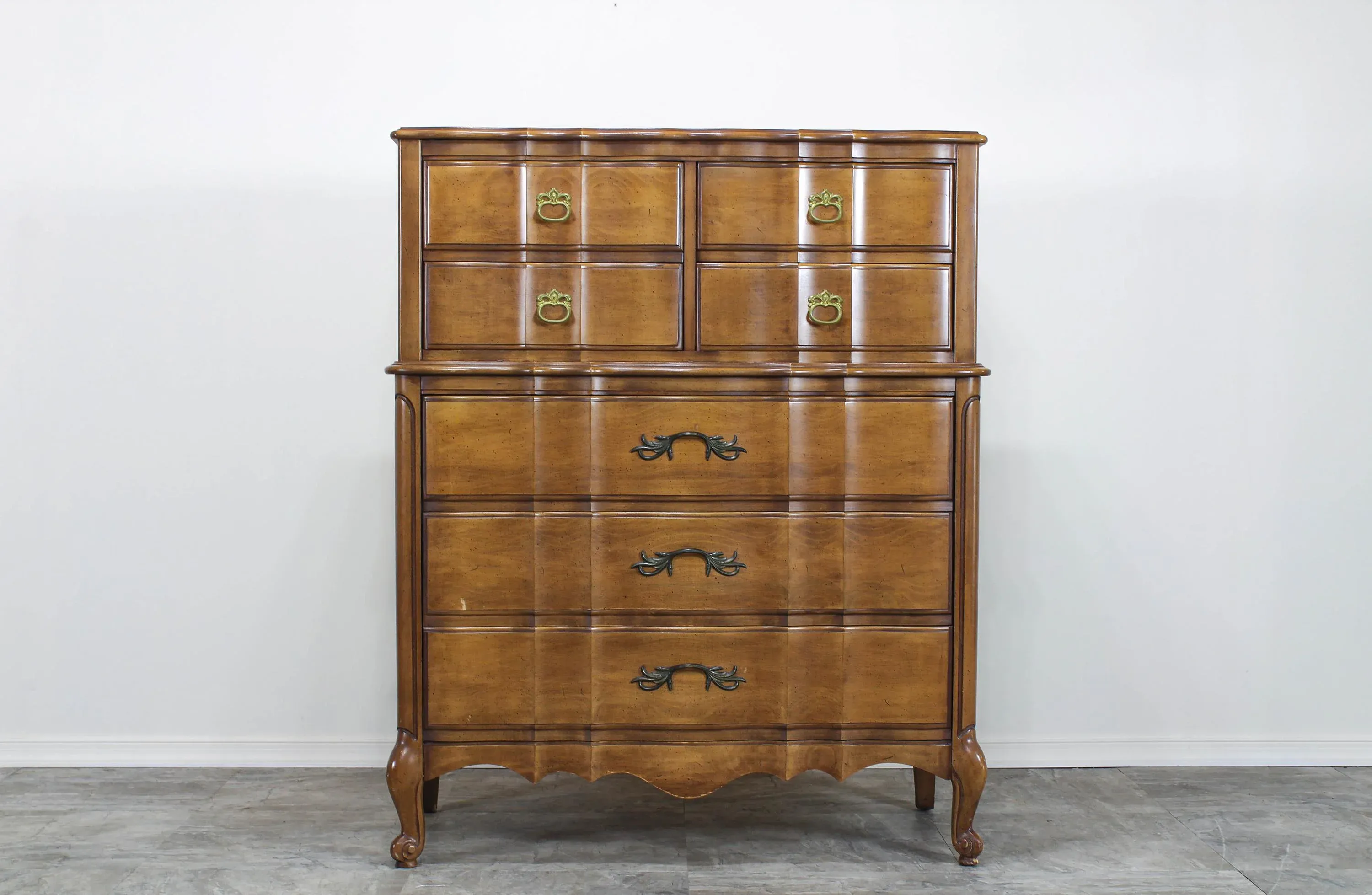 1960s Mid Century Walnut Highboy Chest of Seven Drawer
