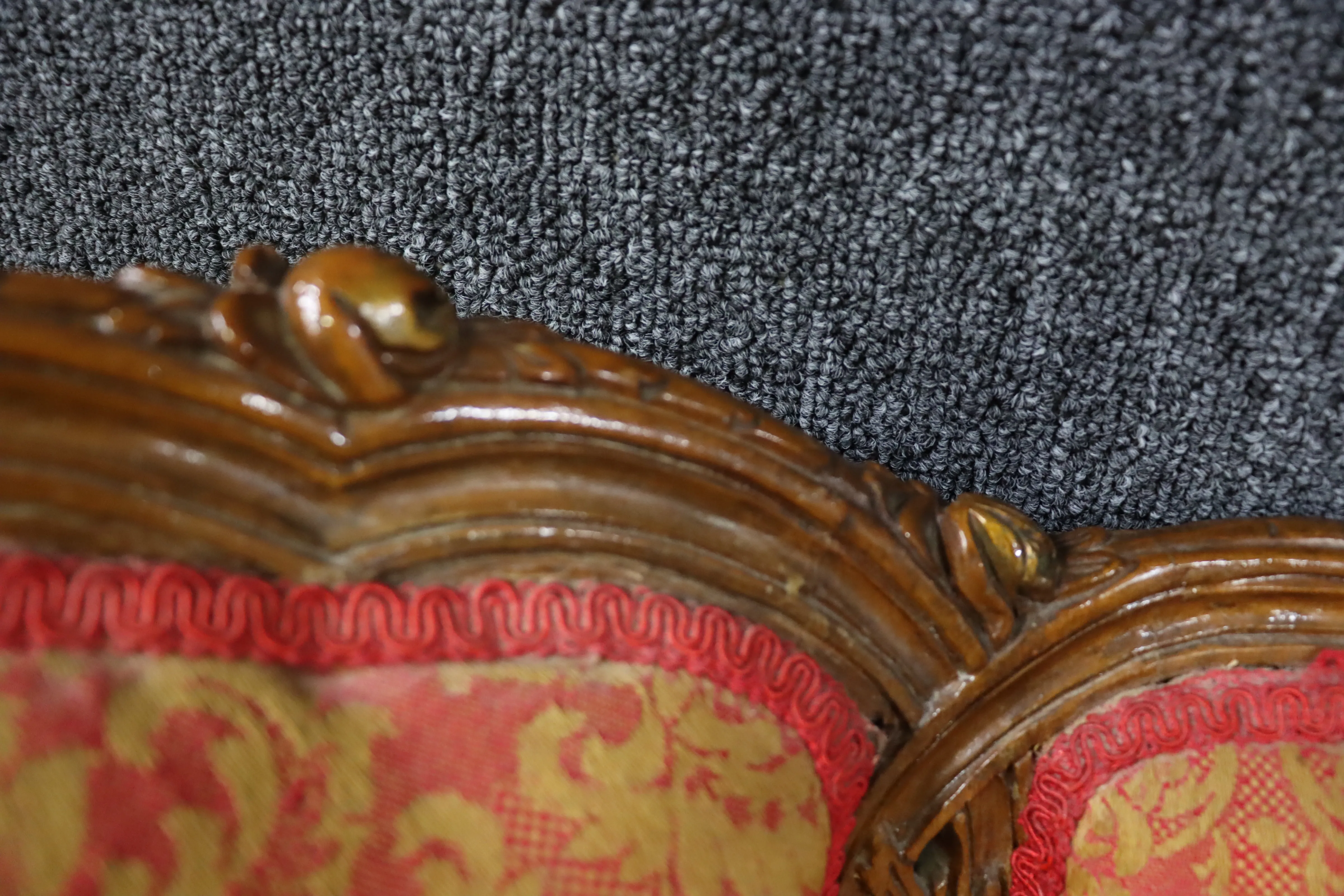 Louis XV Style Floral Carved Walnut Wing Chair