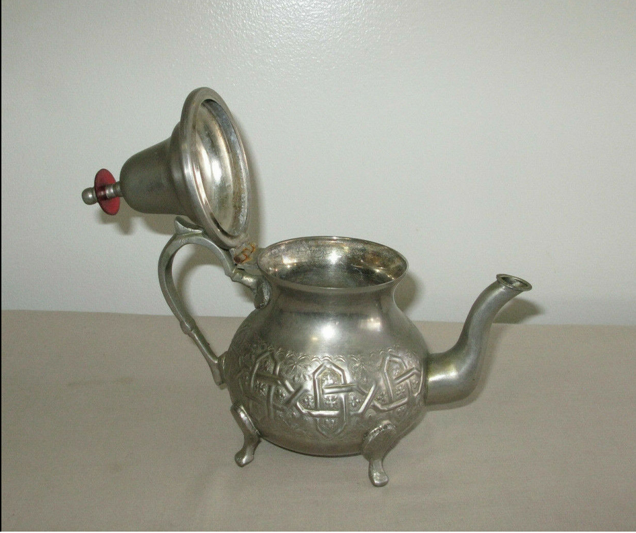 Vintage 1960s Bennani Freres Stamped Silverplate Moroccan Tea Pot  