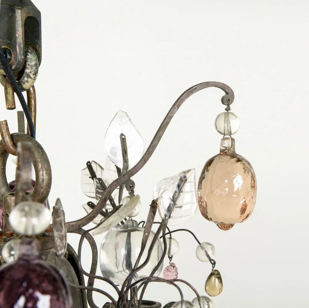 A French Silvered-Bronze and Crystal Fruit Twelve-Light Chandelier