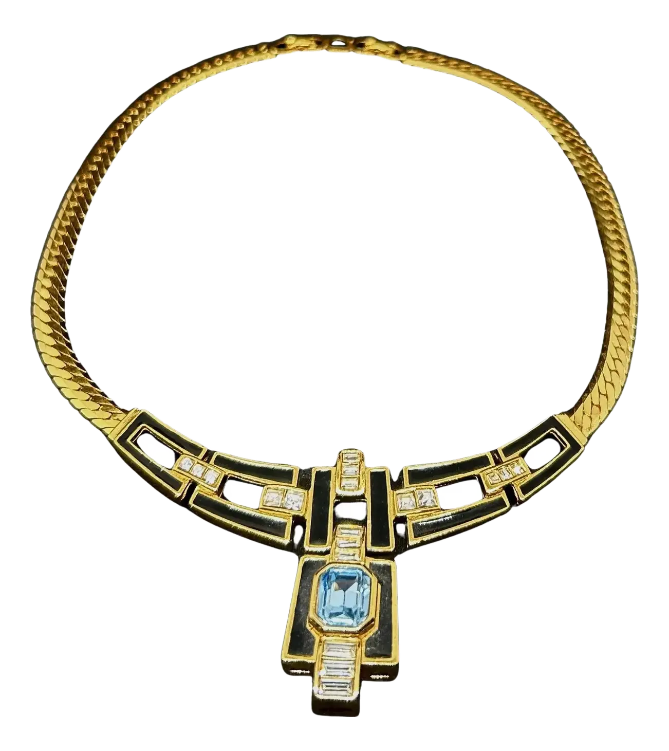 Christian Dior Art Deco Style Necklace With Blue Gemstone