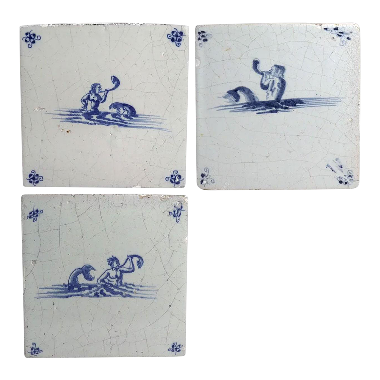 Set Three 19th Century Dutch Delft Blue and White Pottery Mythological