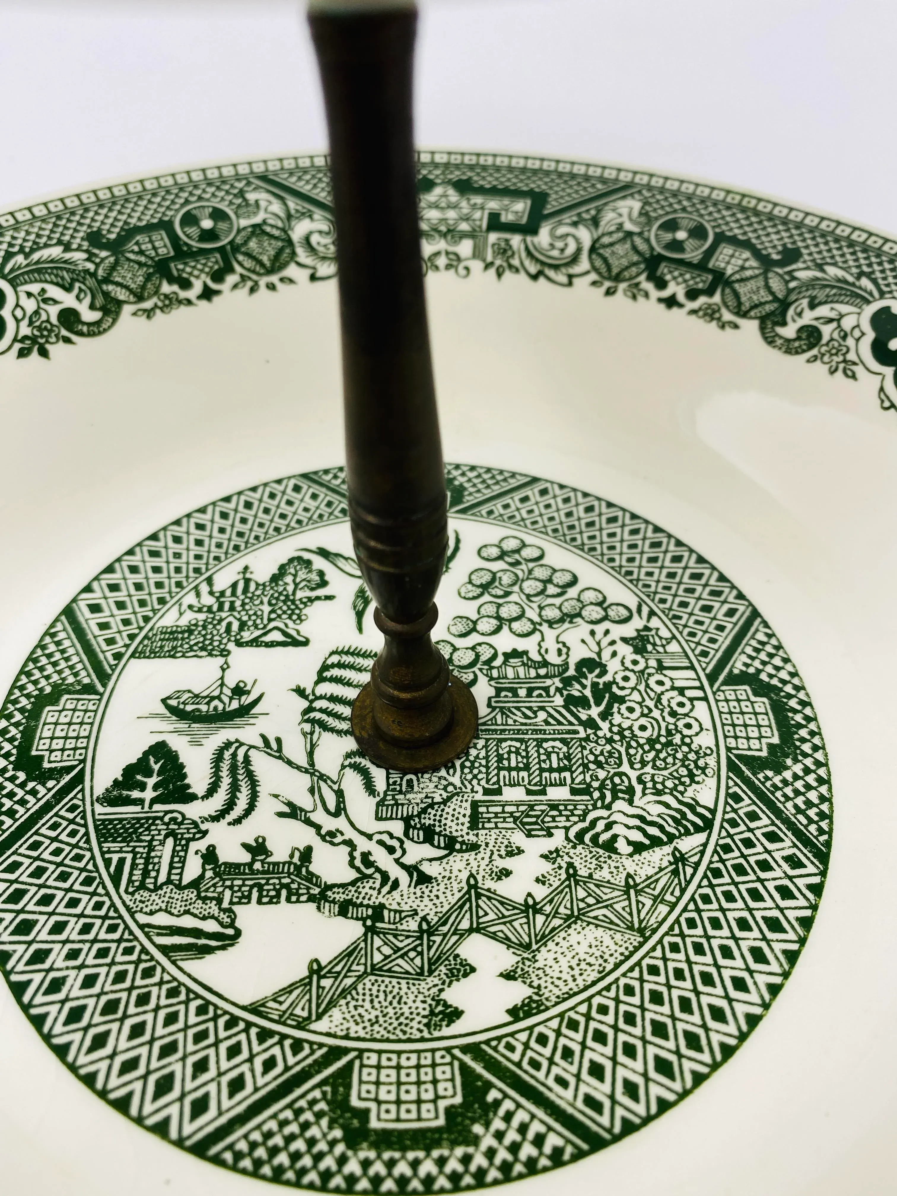 1970s Willow Ware by Royal China Green Tier Cake Stand Chairish