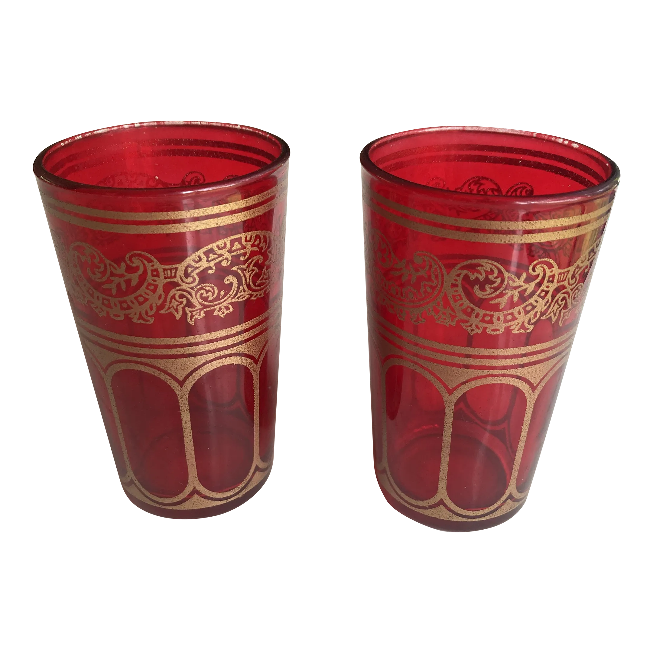 Vintage Red Gold Filagree Juice Glasses- Set of 2