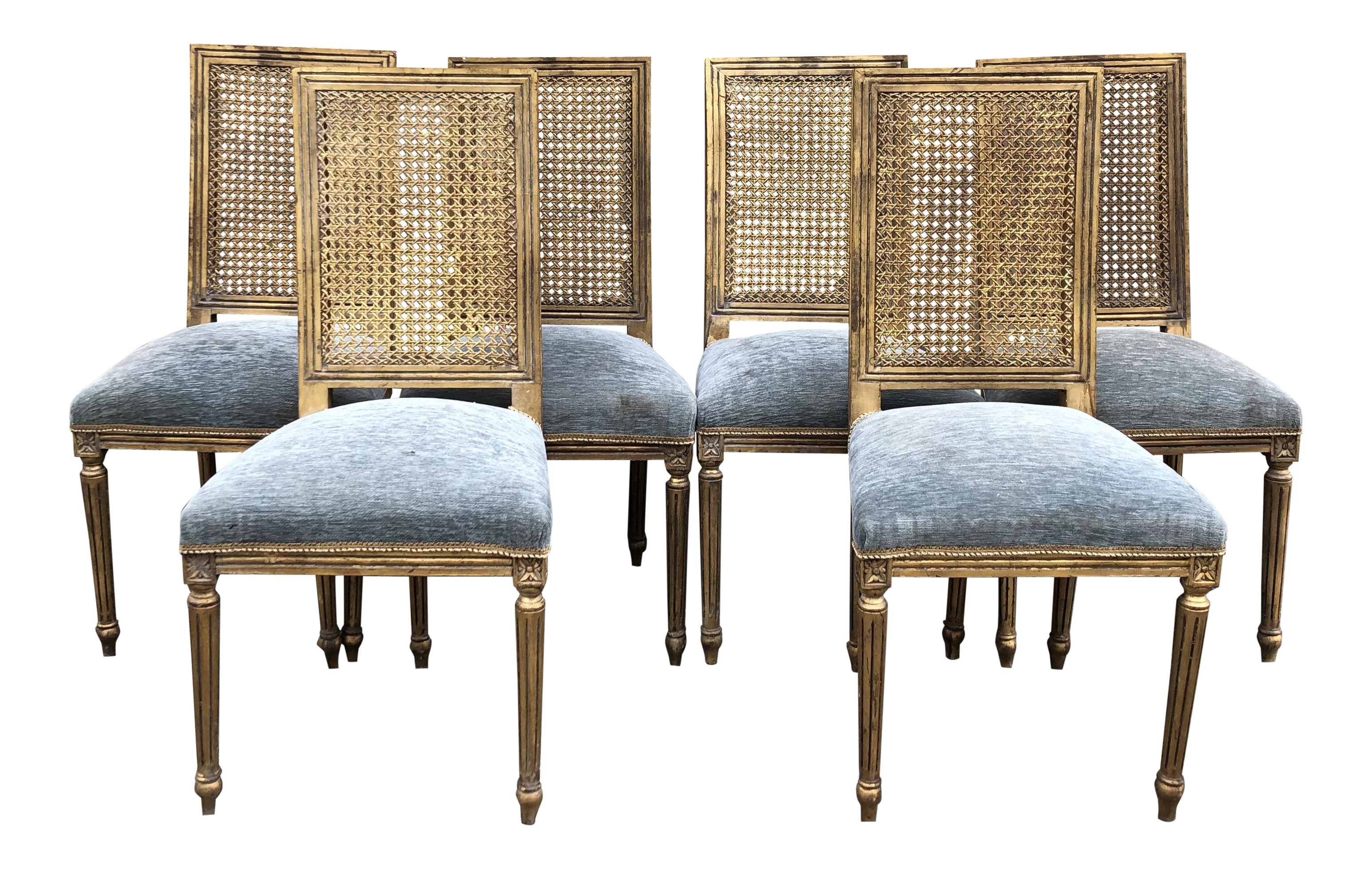 Vintage French Square Back Cane Dining Chairs Set of 6