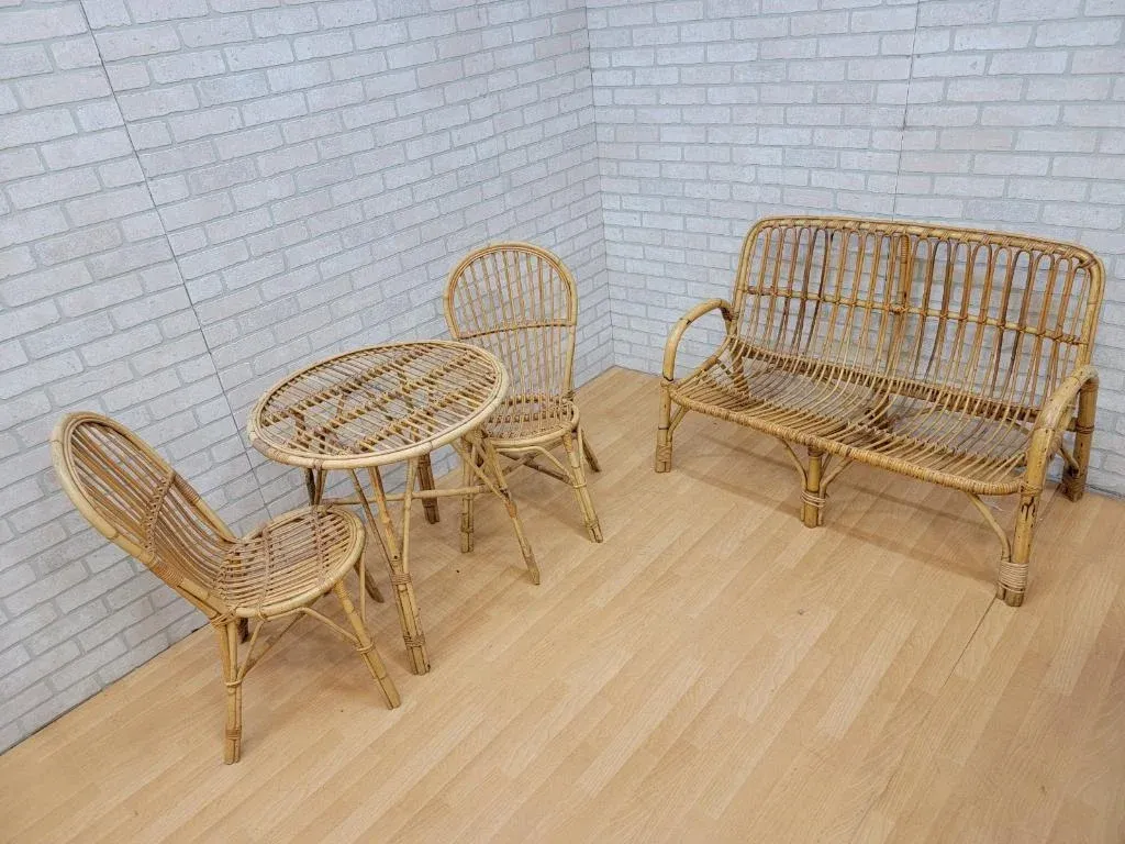 Vintage Italian Rattan and Bamboo Bistro Patio 4 Piece Set Chairish