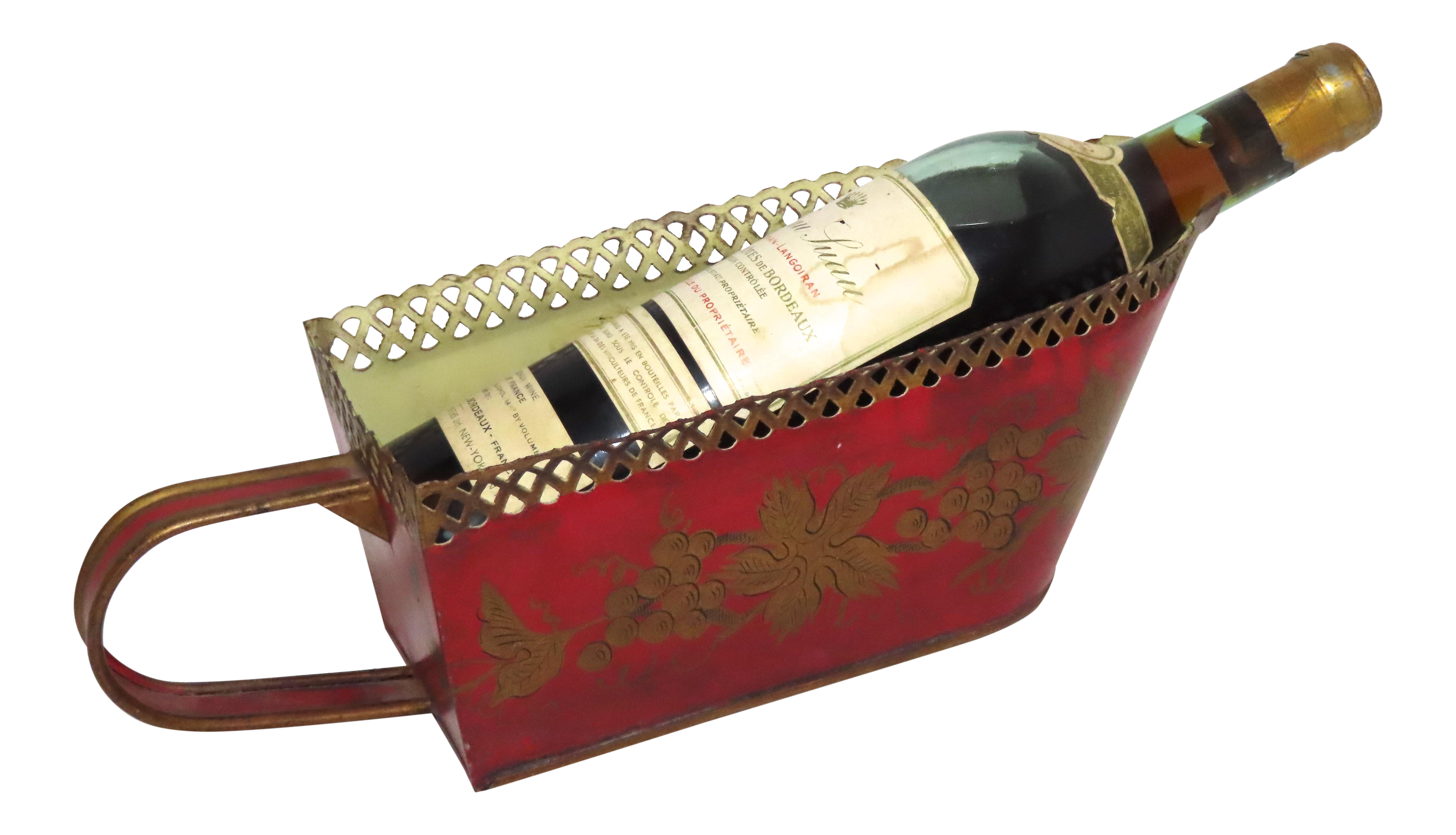 Antique French Toll Painted Tin Wine Bottle Carrier - Caddy | Chairish