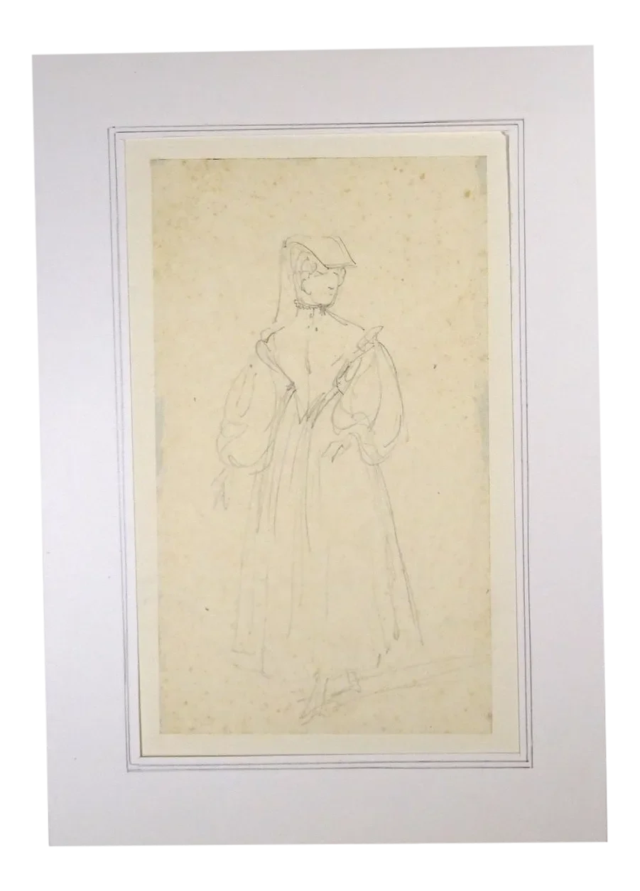 La Sorrentine - Original Pencil Drawing by Horace Vernet - Mid 1800 Mid 1800