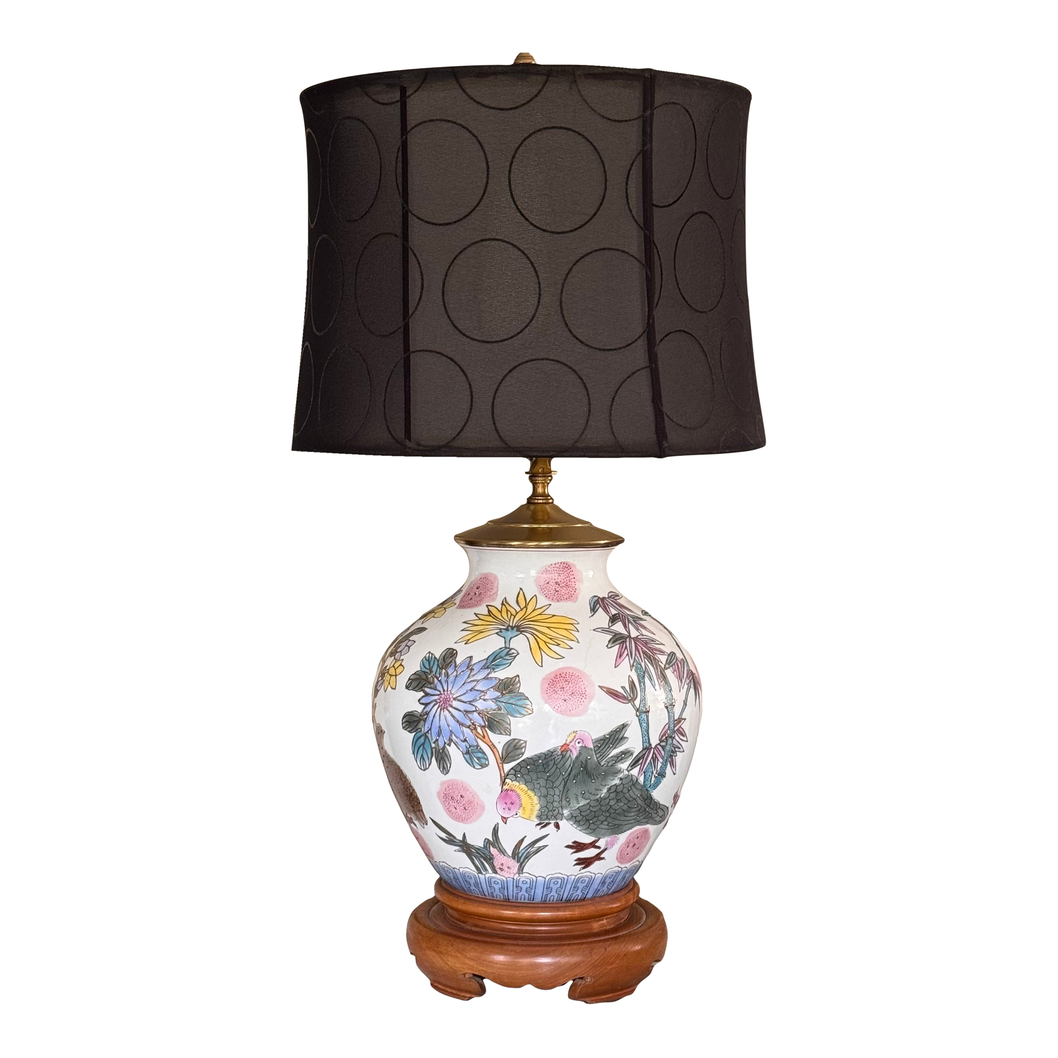 Vintage Chinoiserie Lamp in Botanical & Bird Motifs Attributed to Frederick Cooper