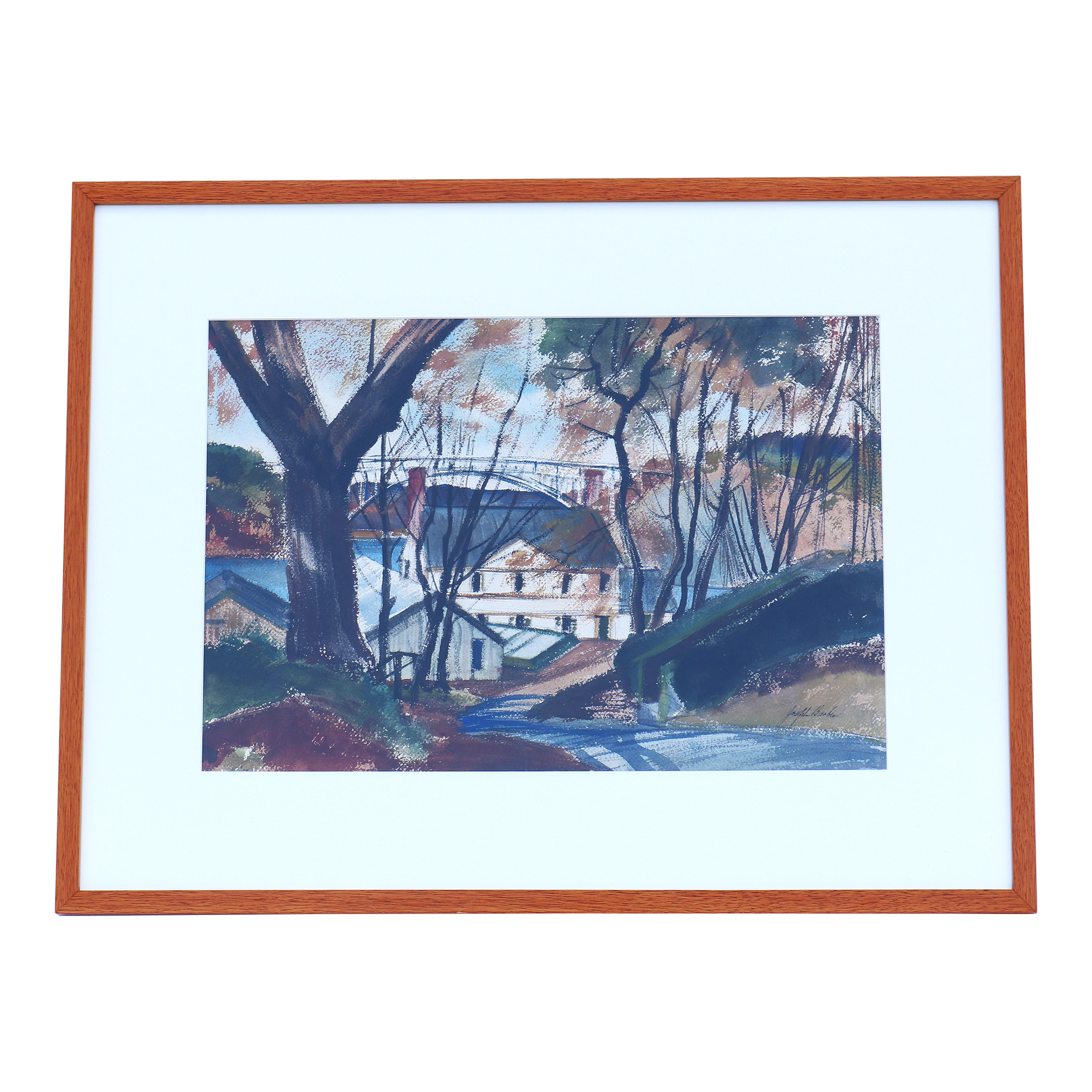 1980s Joseph Barber Signed Pastel and Watercolor Landscape Painting, Framed