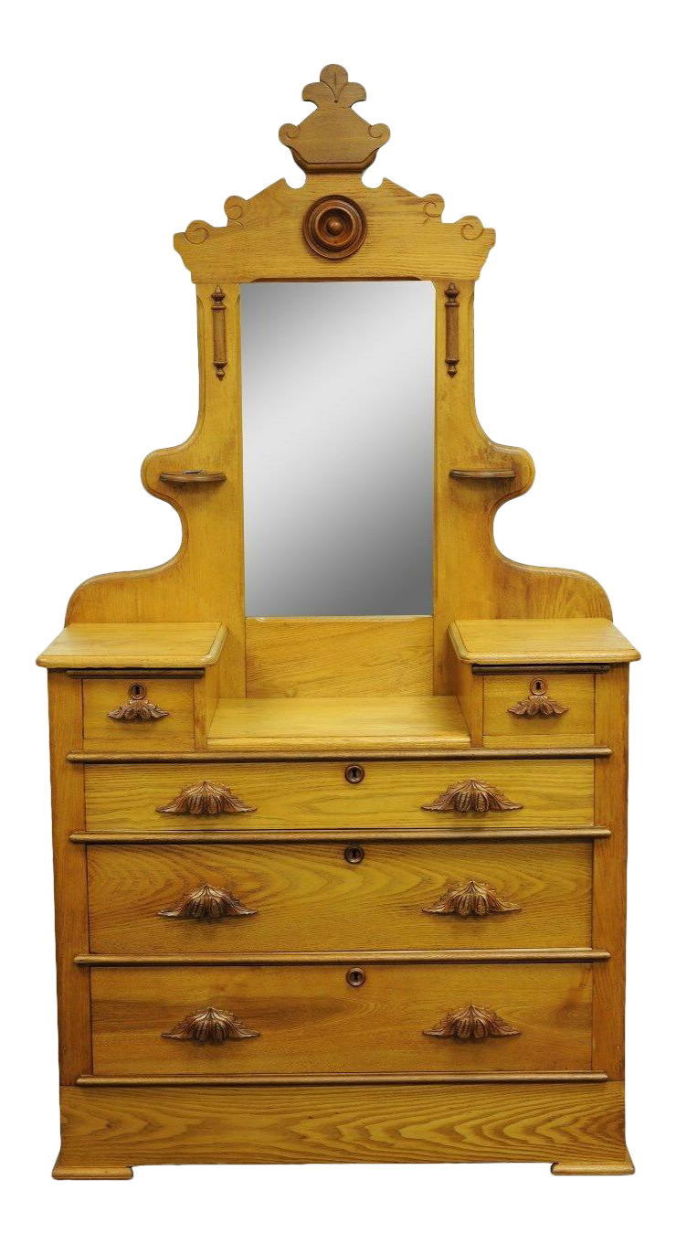 Antique Victorian Eastlake Carved Cottage Step Down Dresser Chest W/ Mirror Chairish