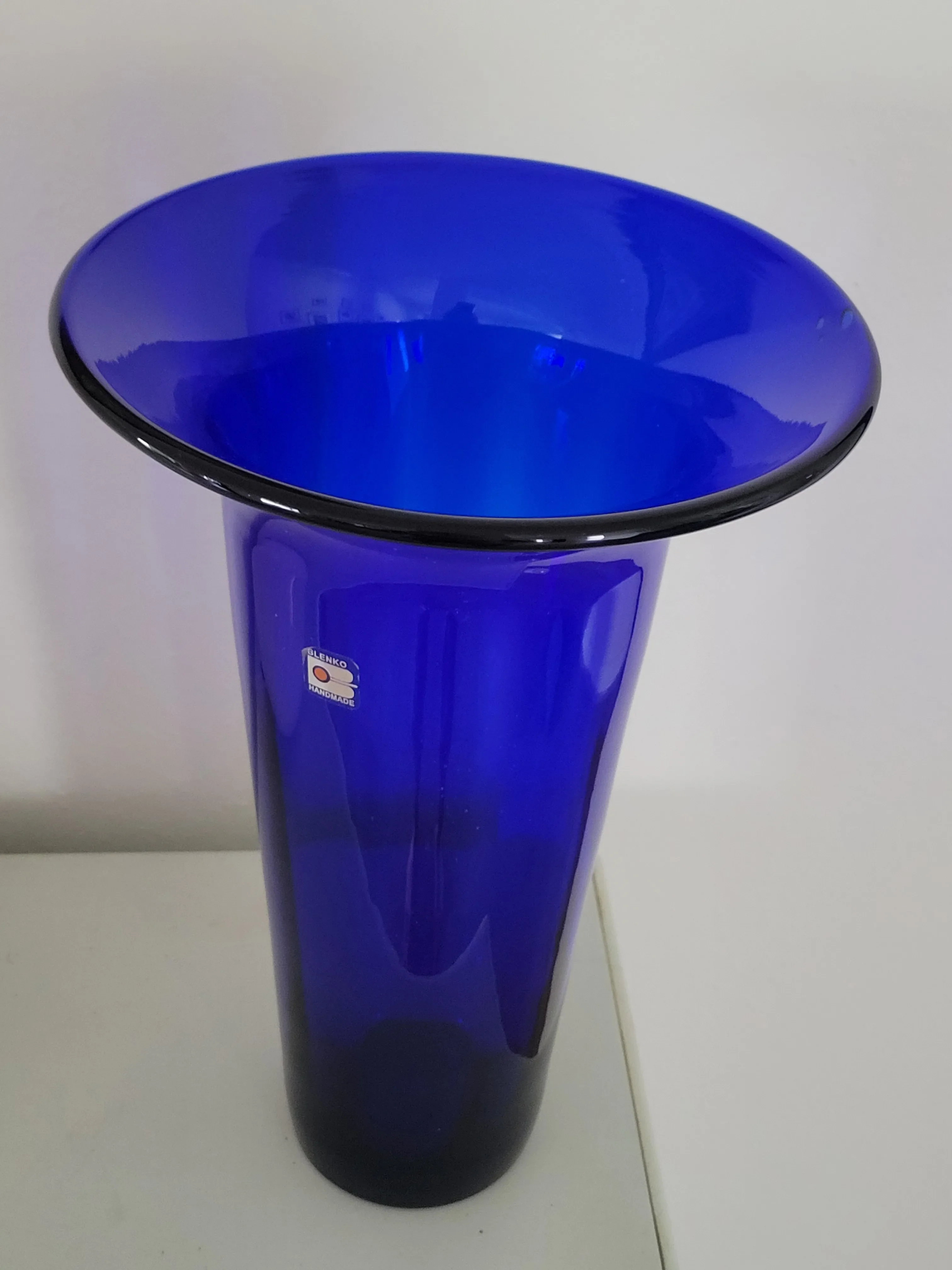 1990s Vintage Blenko Glass 9314s Cobalt Blue Vase With Optic