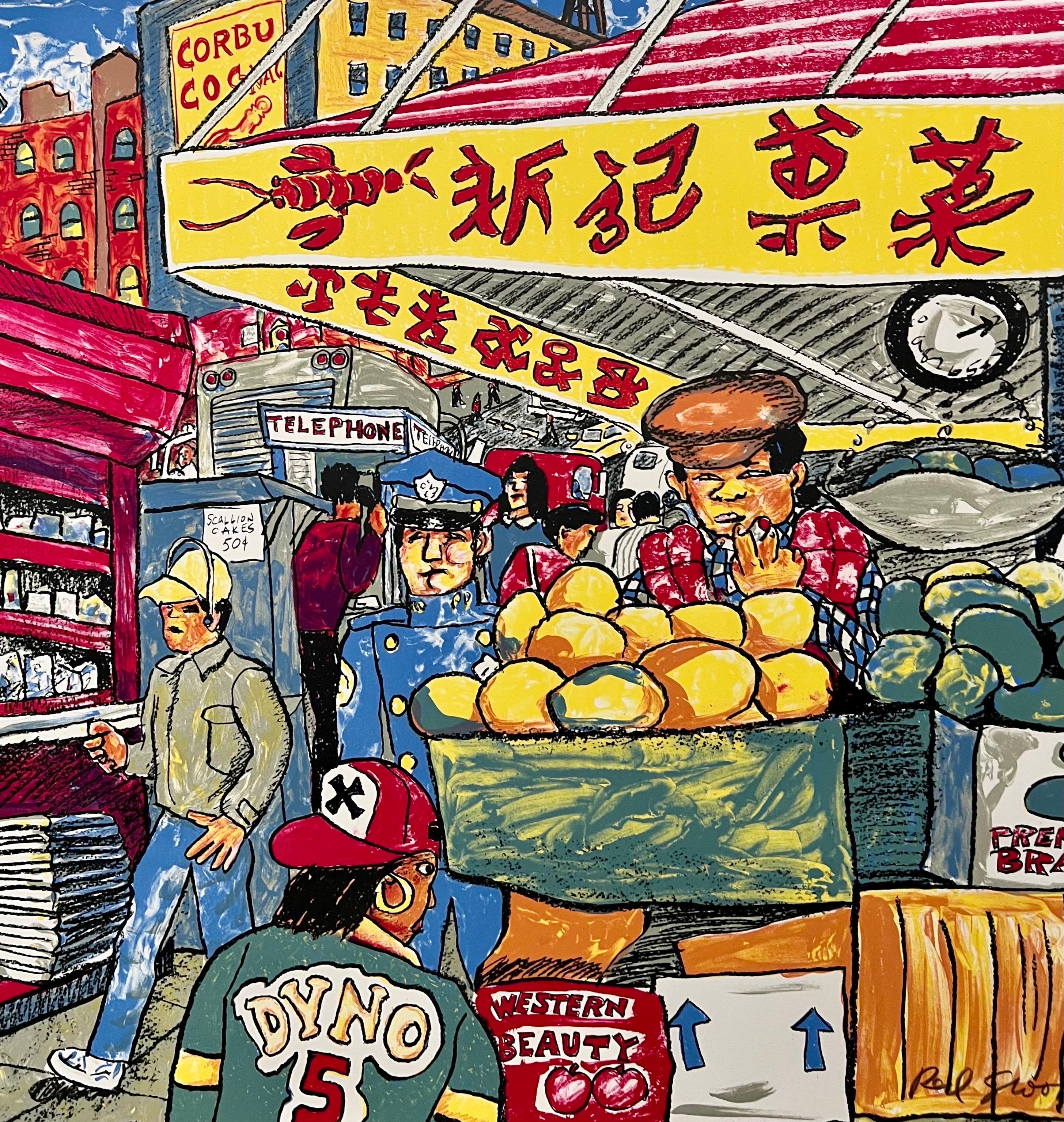Red Grooms, Red Grooms Canal St Chinatown Manhattan New York City Lithograph Cartoon Pop Art, 1993