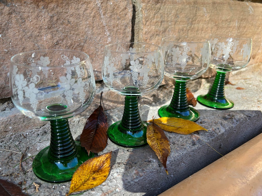 1970s MCM Set of Four German Style Bockling Glasses W/Green  display picture 1