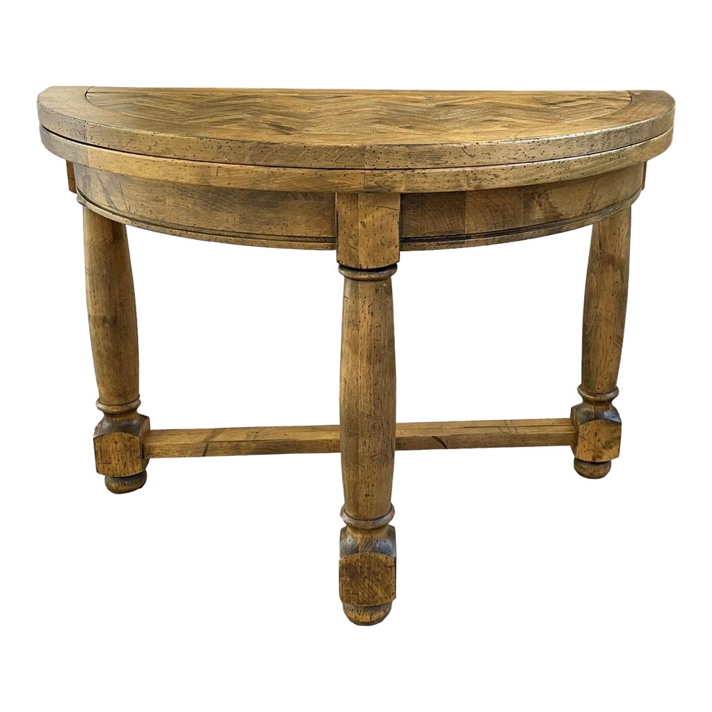 Vintage Farmhouse Chic Convertible Demilune-To-Round Table | Chairish