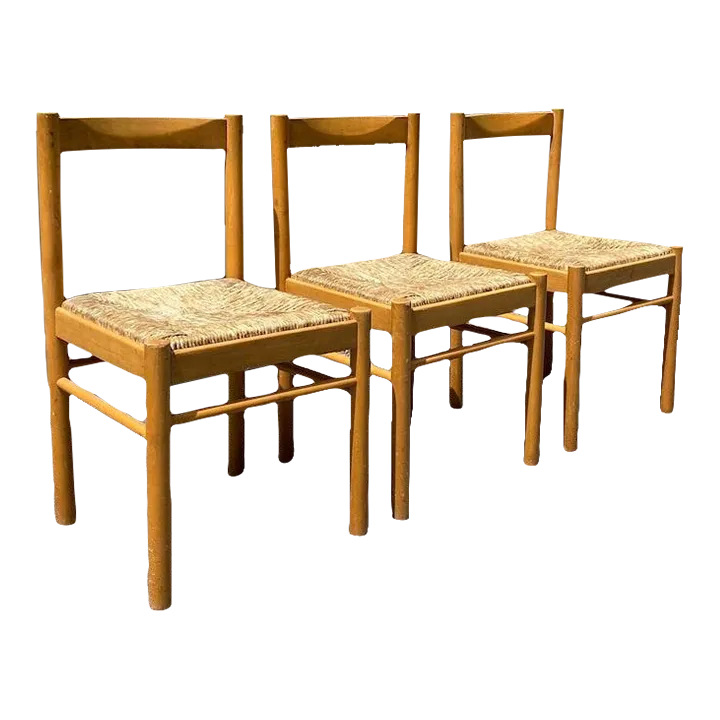 Vintage Oak and Rush Seat Dining Chairs Set of 3 Chairish