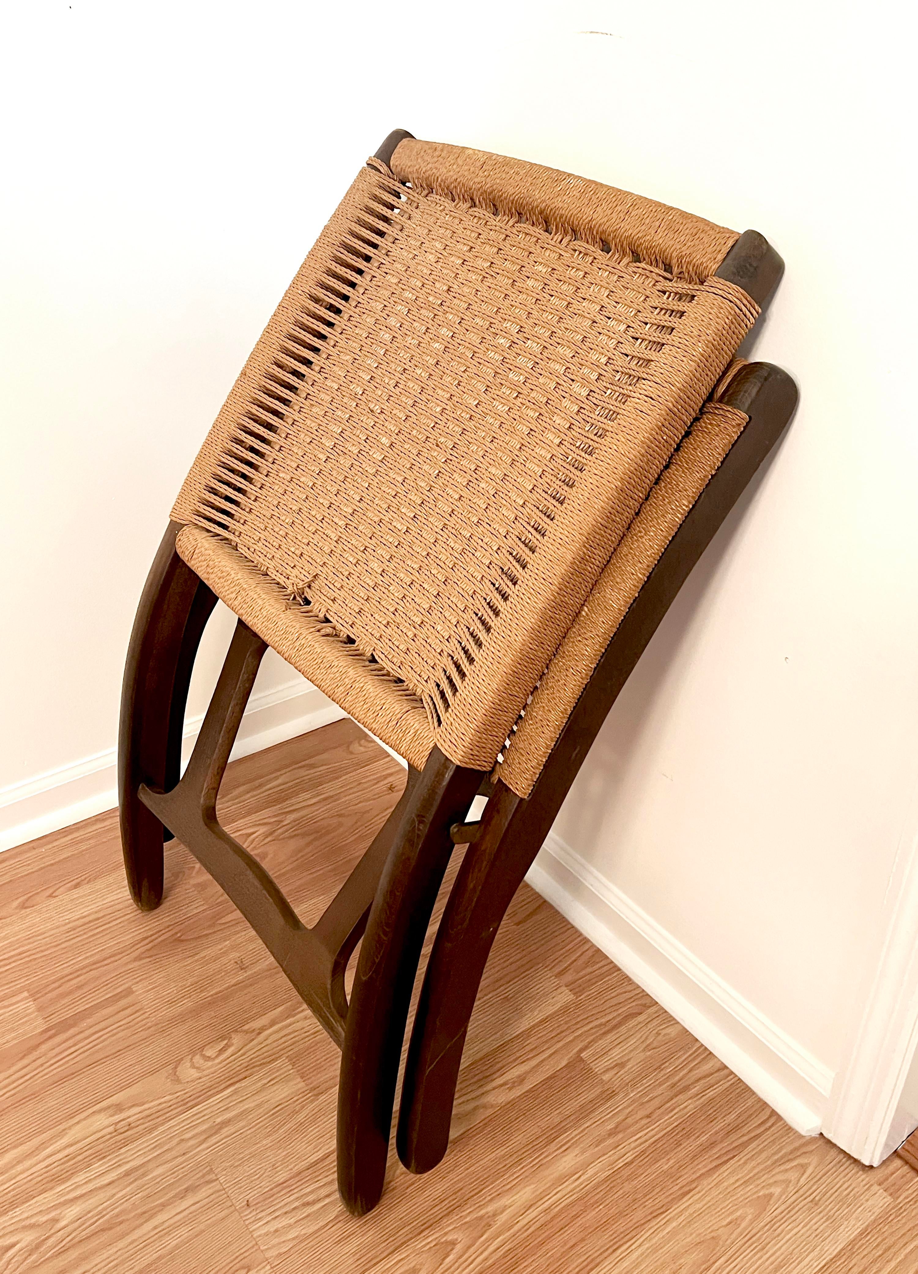 1960s Vintage Hans Wegner Style Mid Century Modern Rope Folding Chair