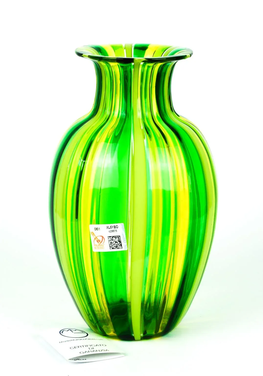 工芸品 Murano Glass Vase (Green & Yellow) Green & Yellow Blown Murano Glass Vase by Urban for Made Murano