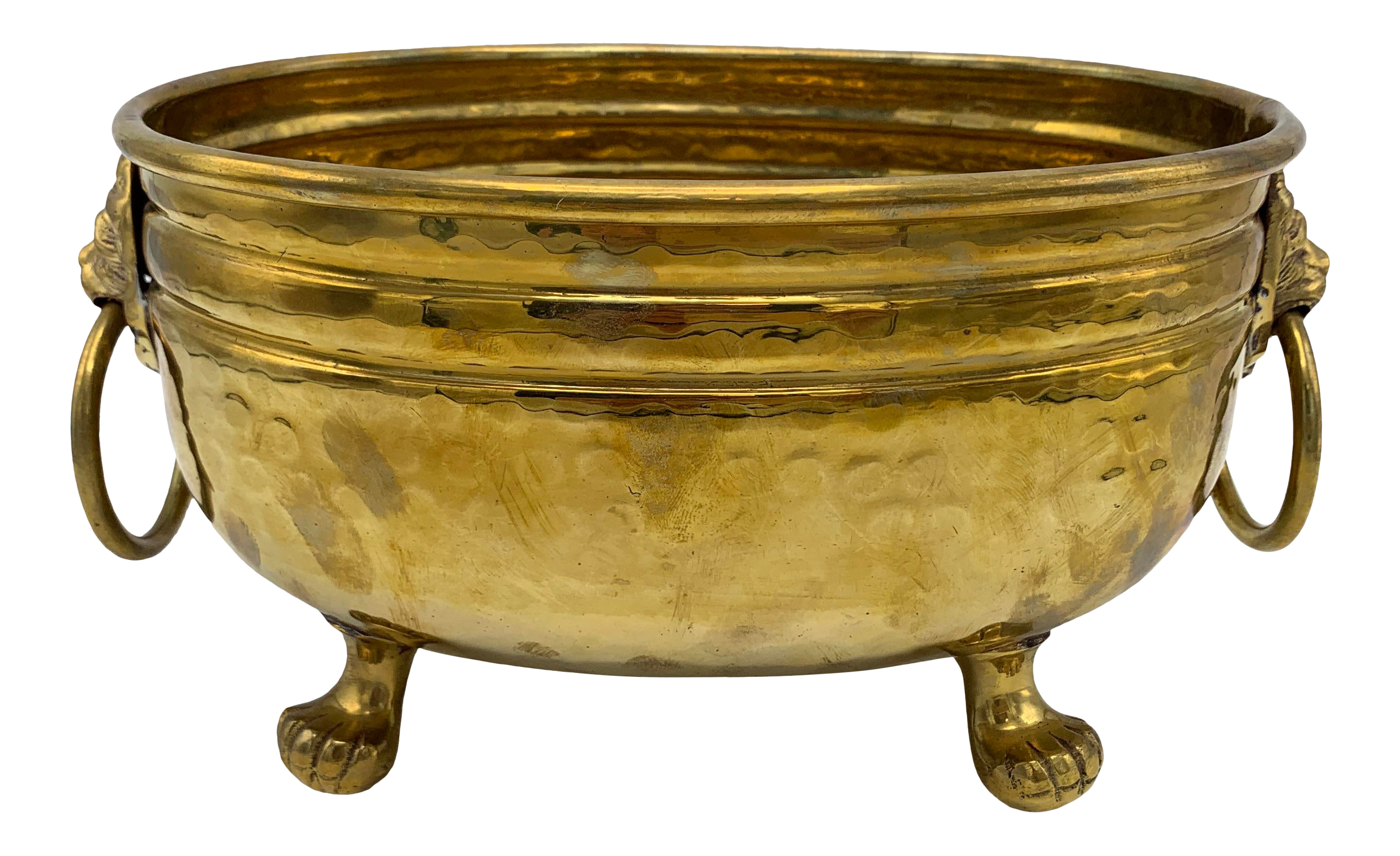 Planters & Pots Large Hammered Brass Bucket Planter With Handles Brass