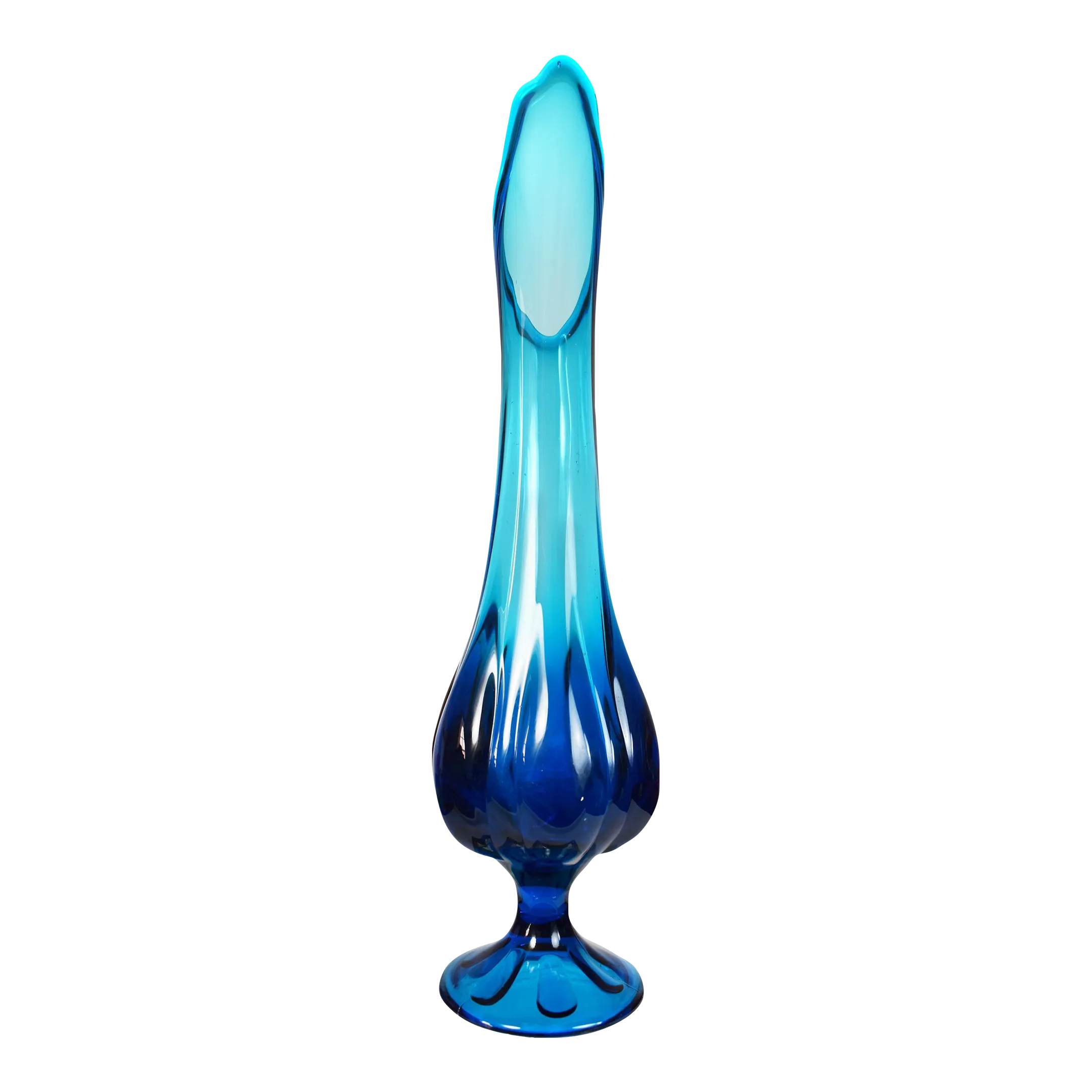 MidCentury Modern Tall Pedestal Viking Swung Vase Blue Art Glass Vase