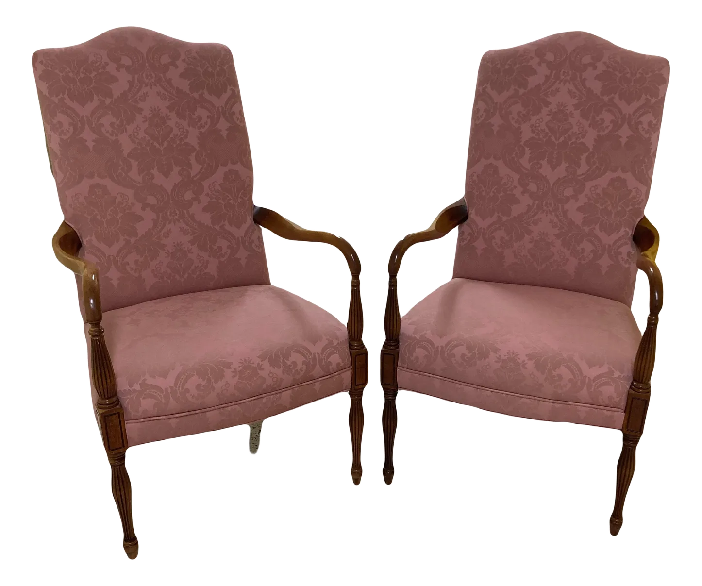 Late 20th Century Library Chairs in Pink Rose Damask by Sam Moore