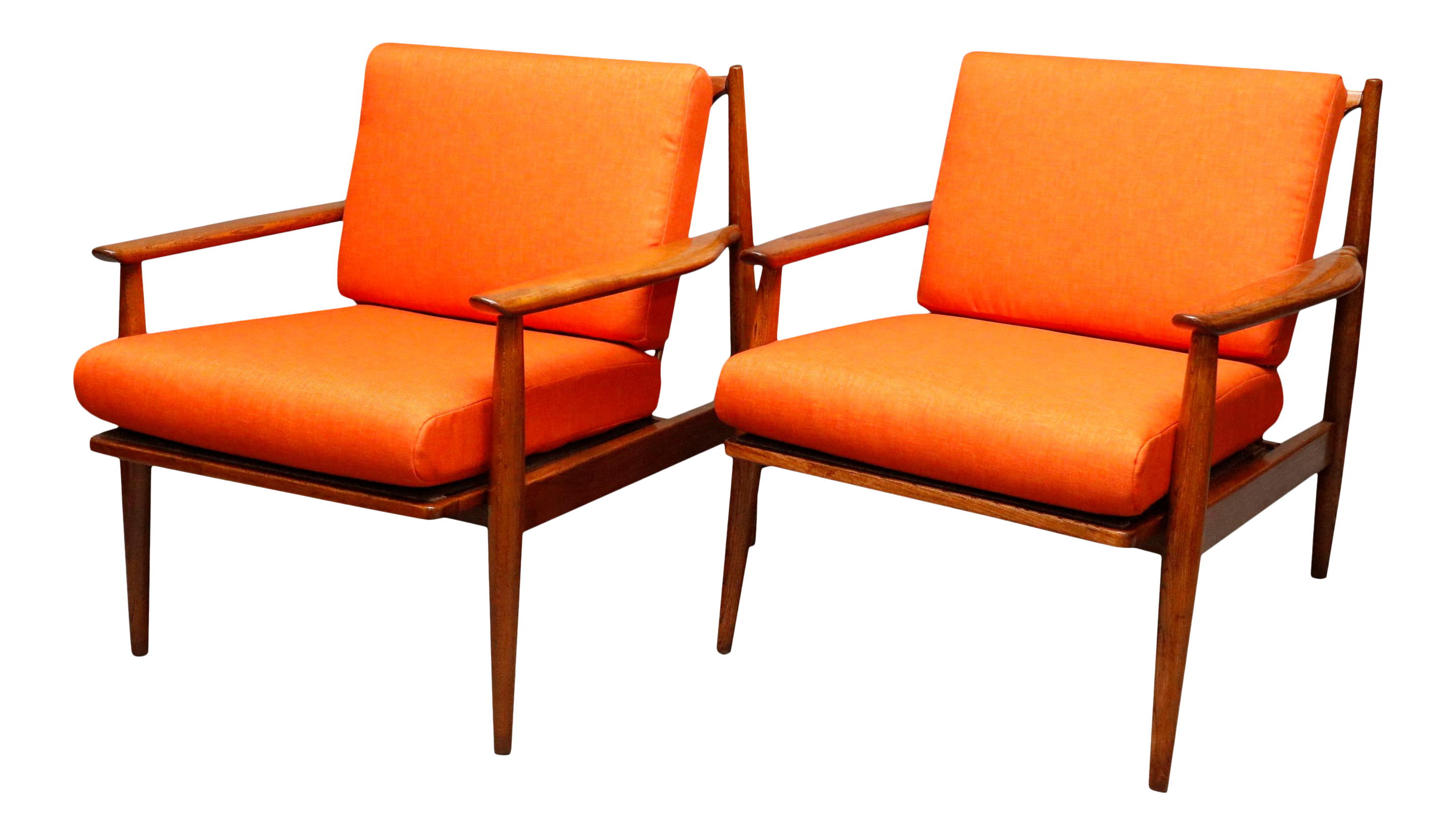 Mid Century Danish Lounge Chairs With New Orange Cushions A Pair Chairish