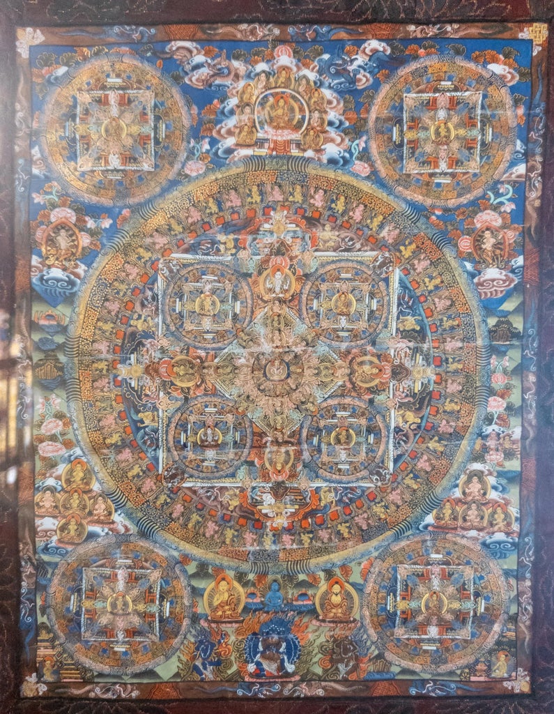 20th Century Chinese Tibetan Framed Buddhist Silk Thangka Mandala